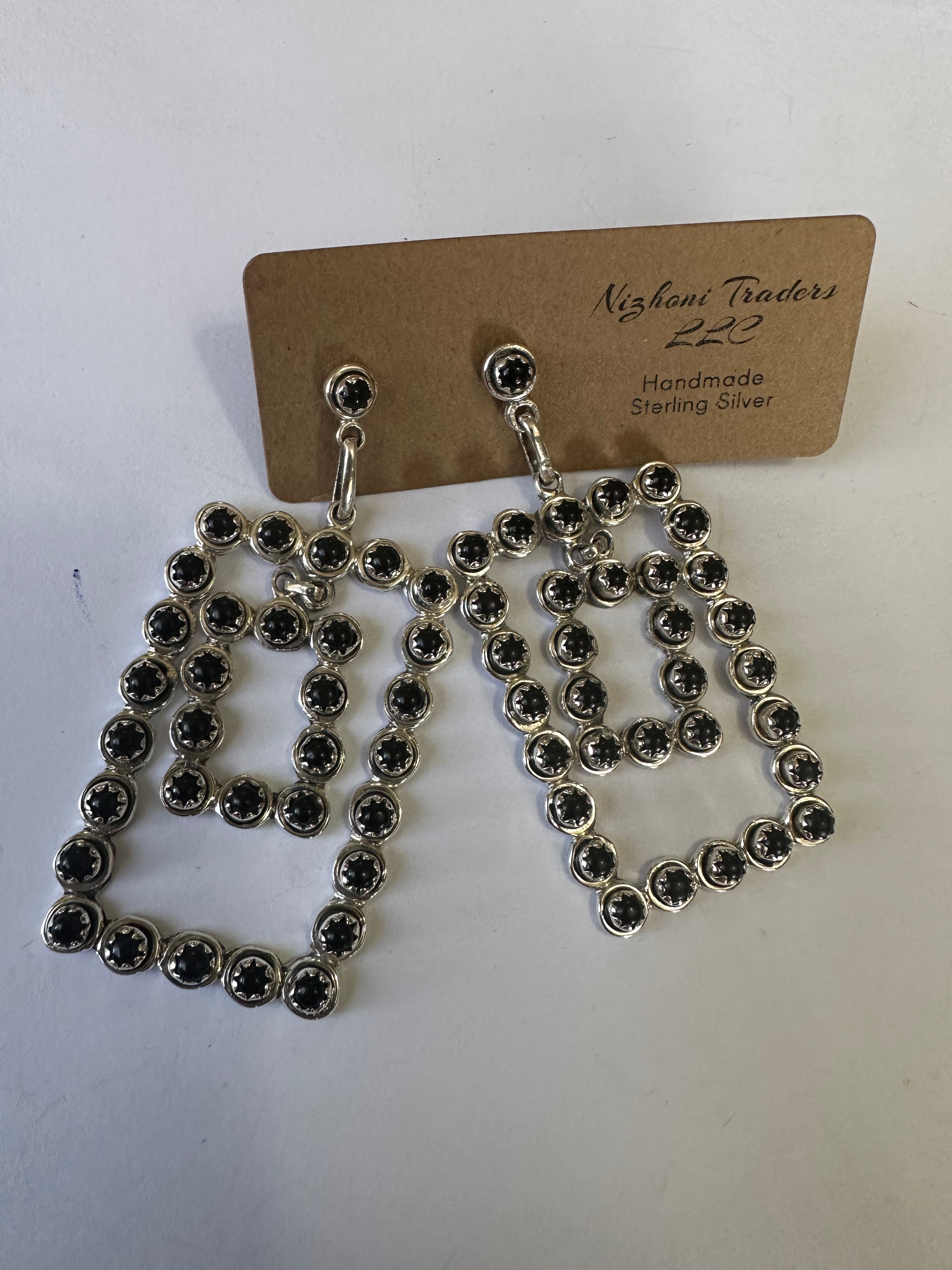 “Rodeo Queen” Nizhoni Sterling Silver & Black Onyx Rectangle Dangle Earrings