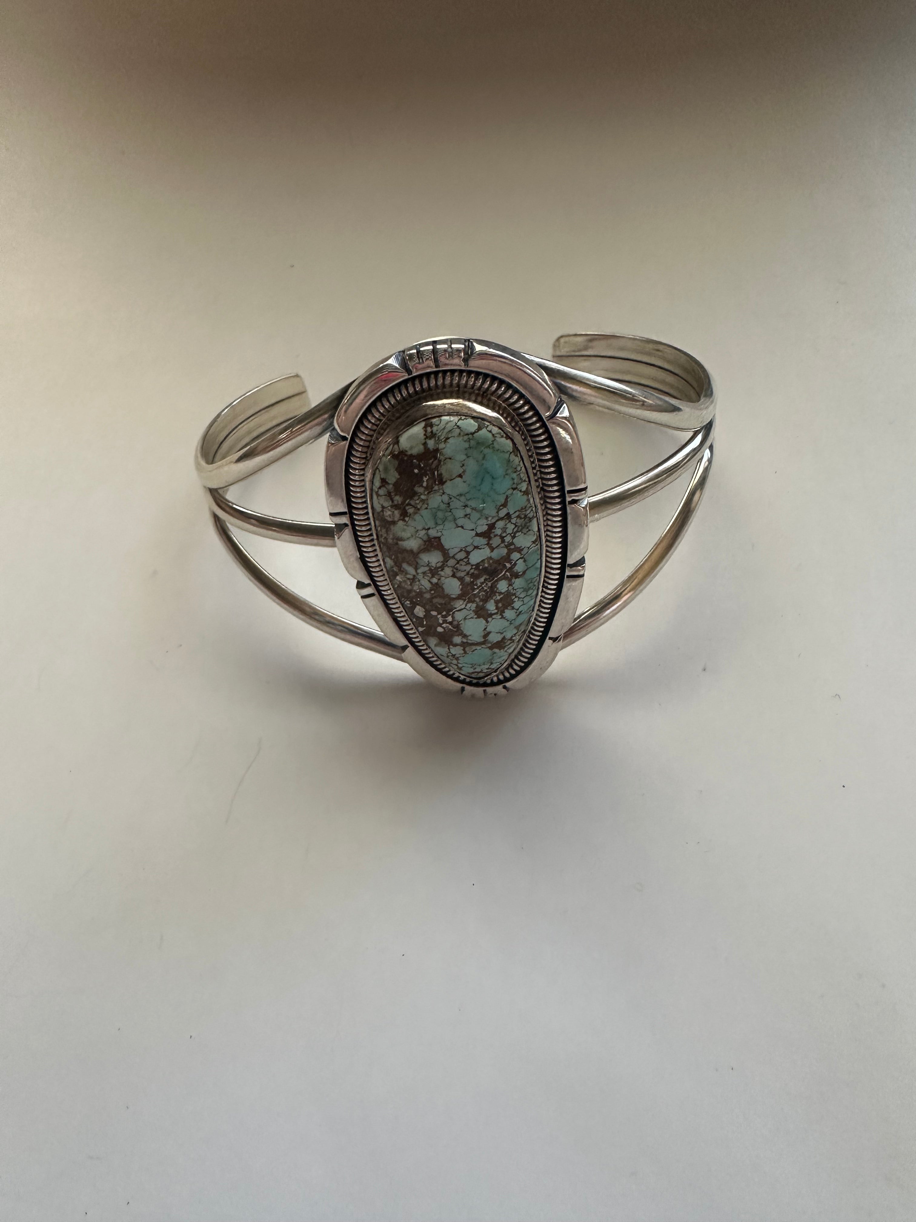 Navajo Golden Hills Turquoise And Sterling Silver Adjustable Cuff Bracelet