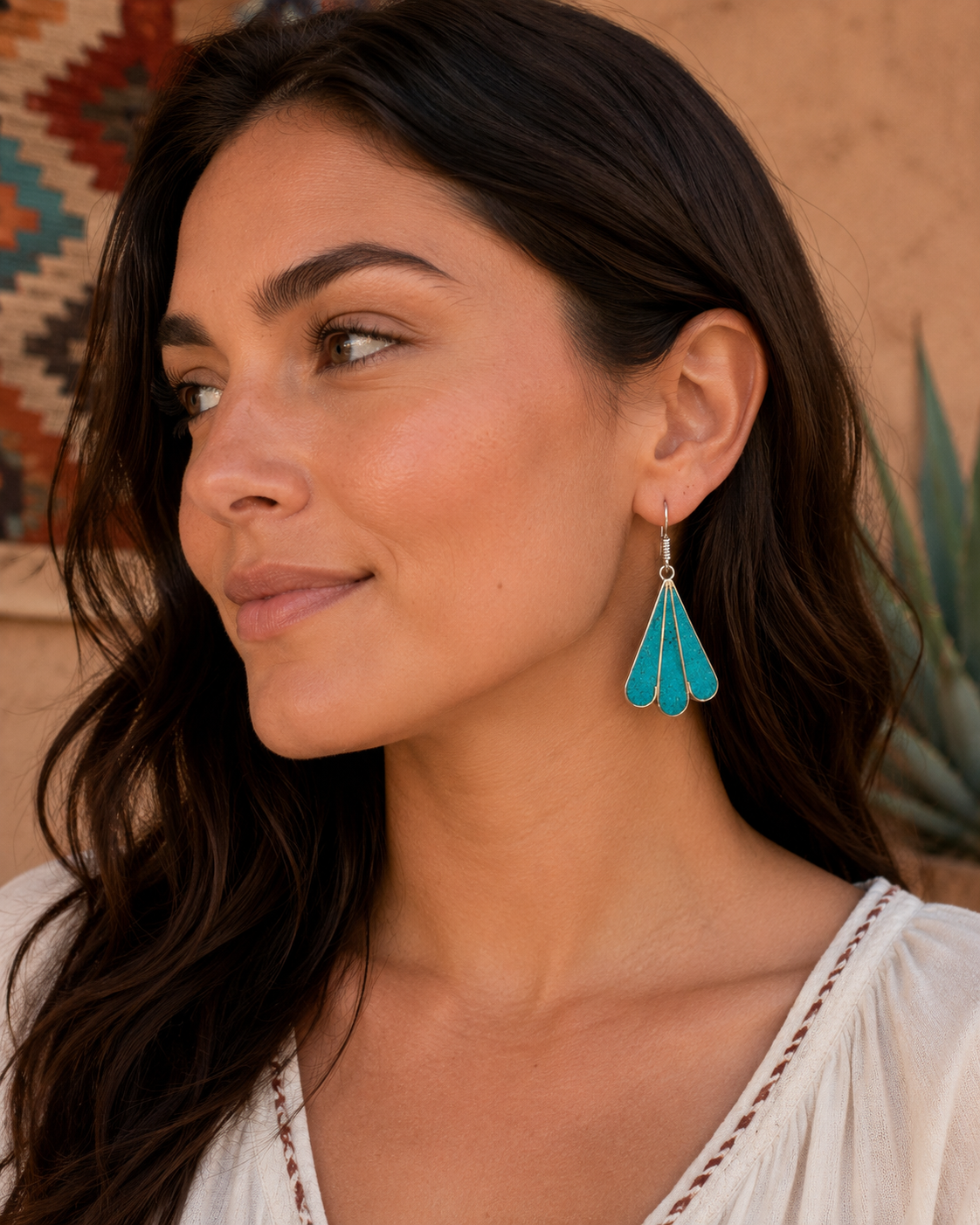 Turquoise Fan Drop Earrings  Minimalist Southwest Style