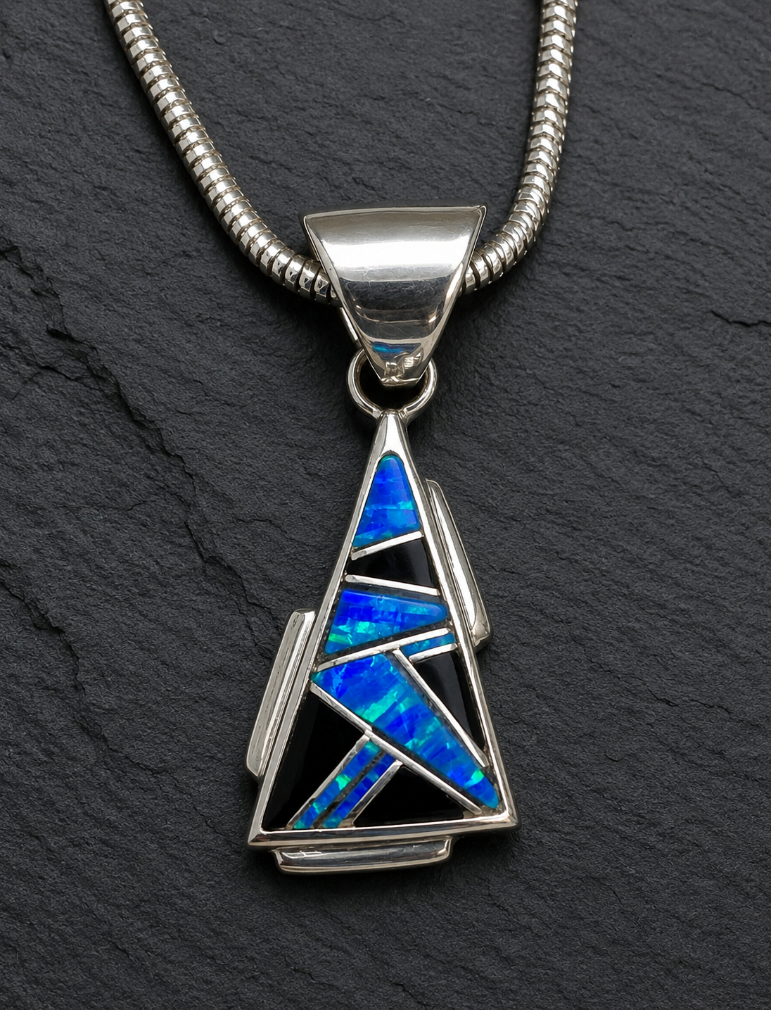 Handcrafted Lapis, Turquoise, Blue Opal, Onyx 1.5" Triangle