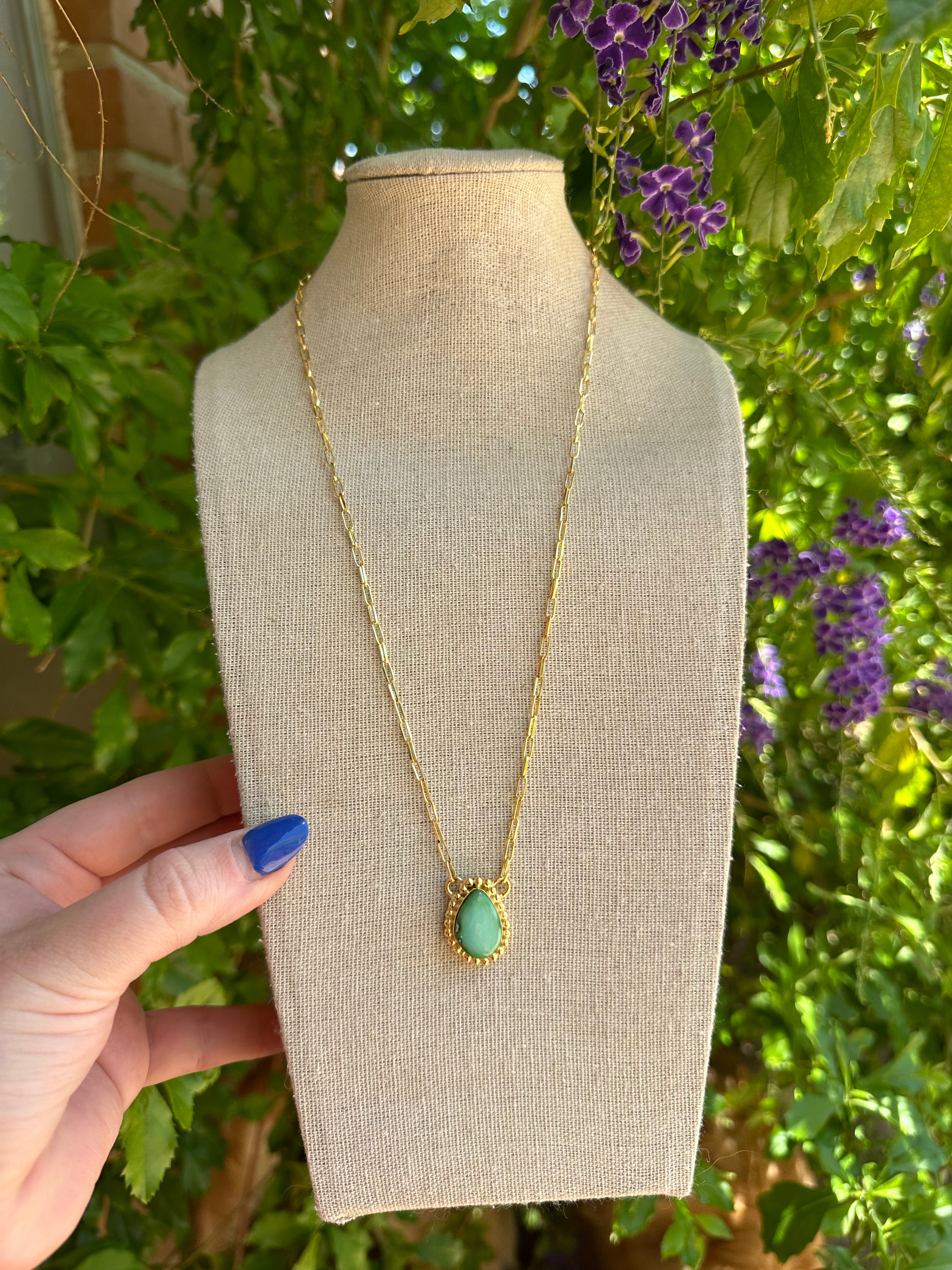 “The Golden Collection” THE OASIS Handmade Natural Turquoise 14k Gold Plated Sterling Silver Necklace