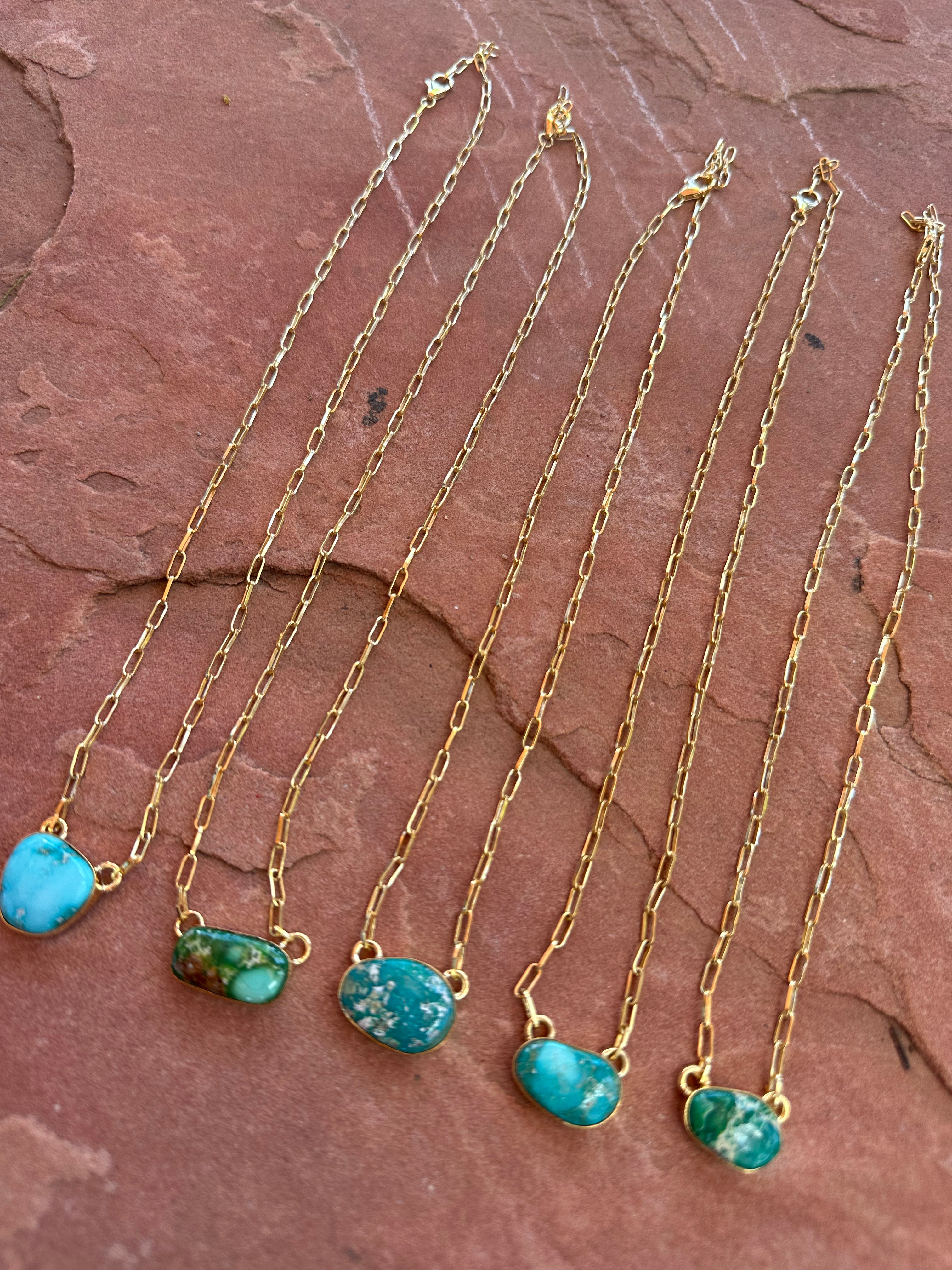 “The Golden Collection” THE JUPITER Handmade Natural Turquoise 14k Gold Plated Sterling Silver Necklace