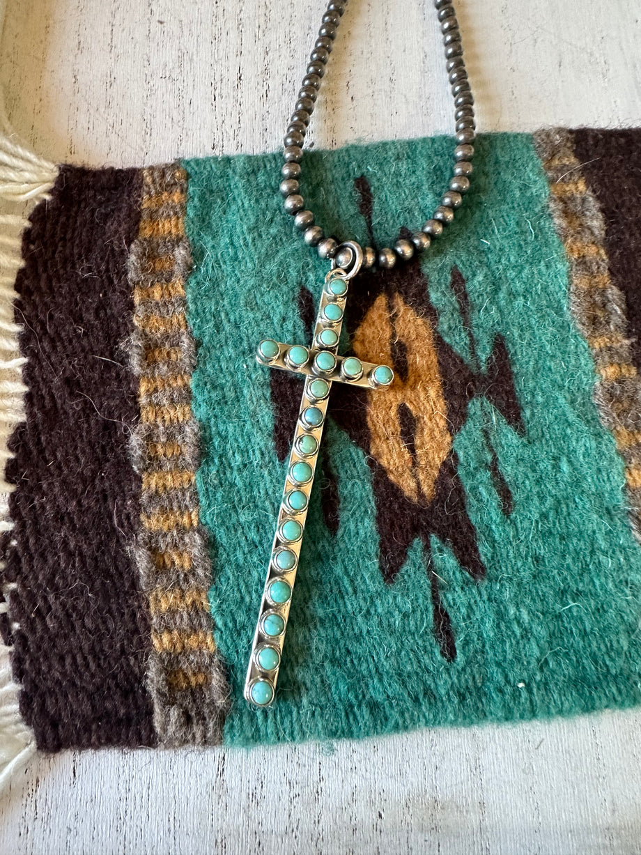 Handmade Turquoise Sterling Silver Cross Pendant Nizhoni