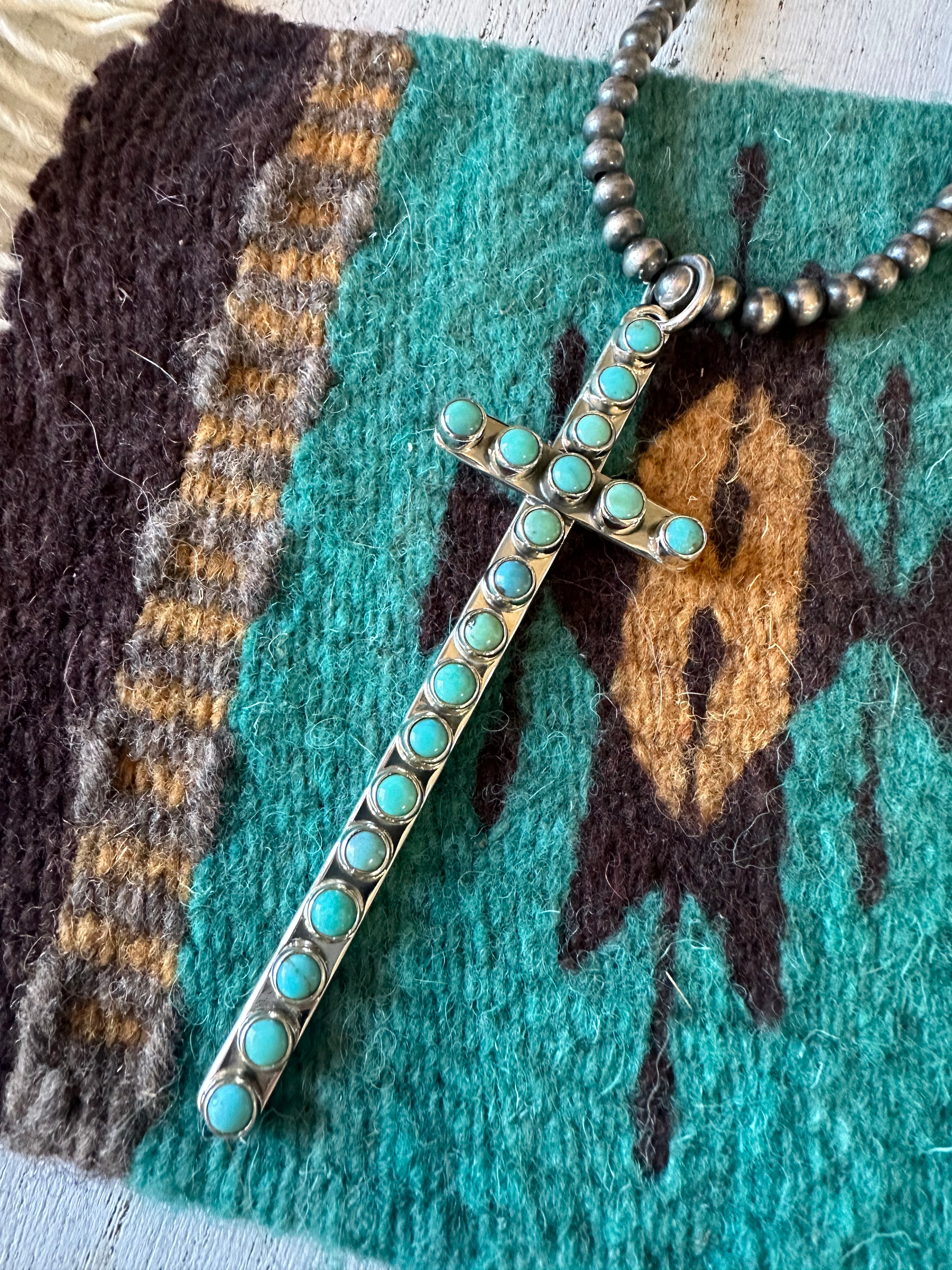 Handmade Turquoise & Sterling Silver Cross Pendant