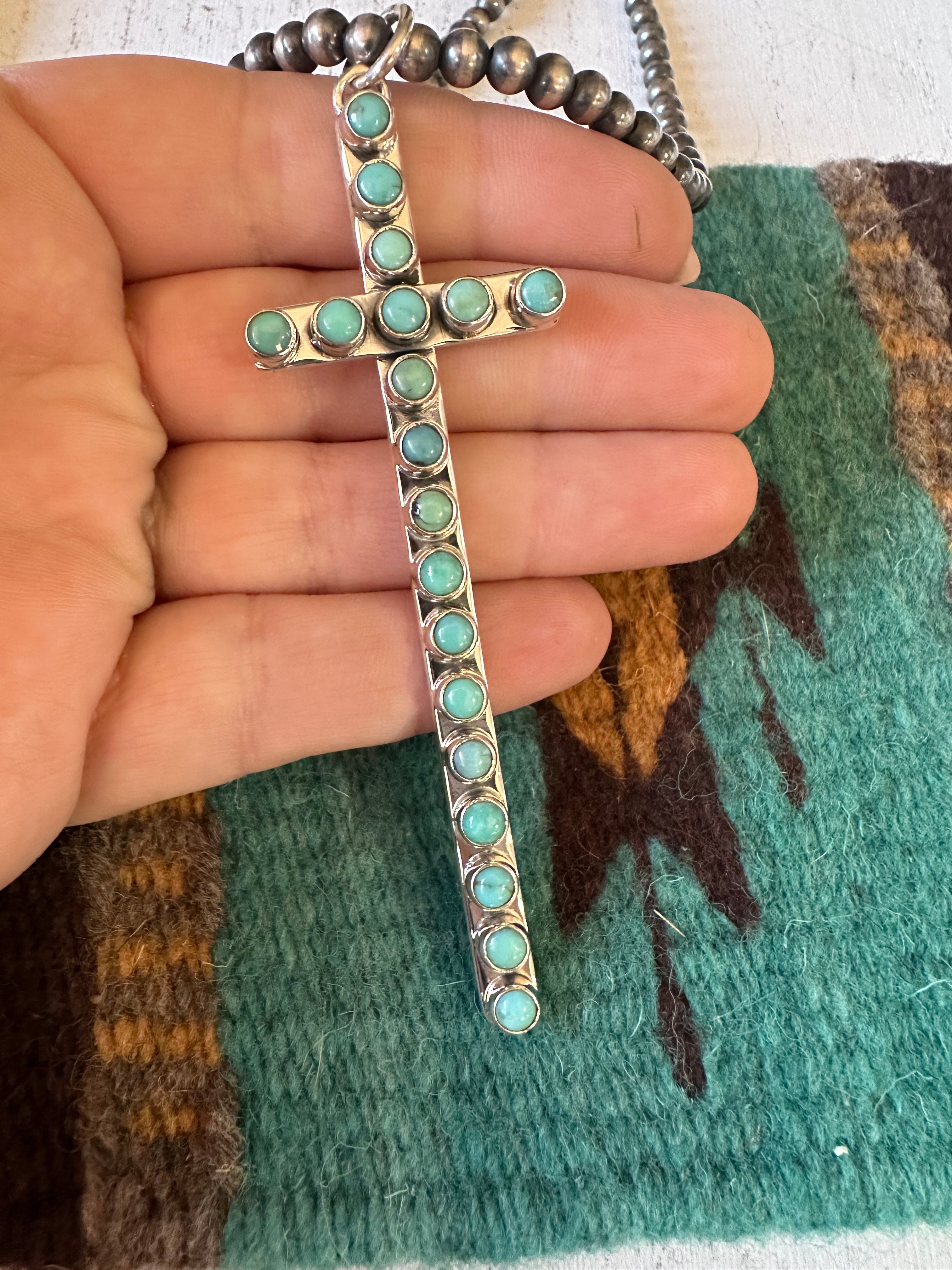 Handmade Turquoise & Sterling Silver Cross Pendant