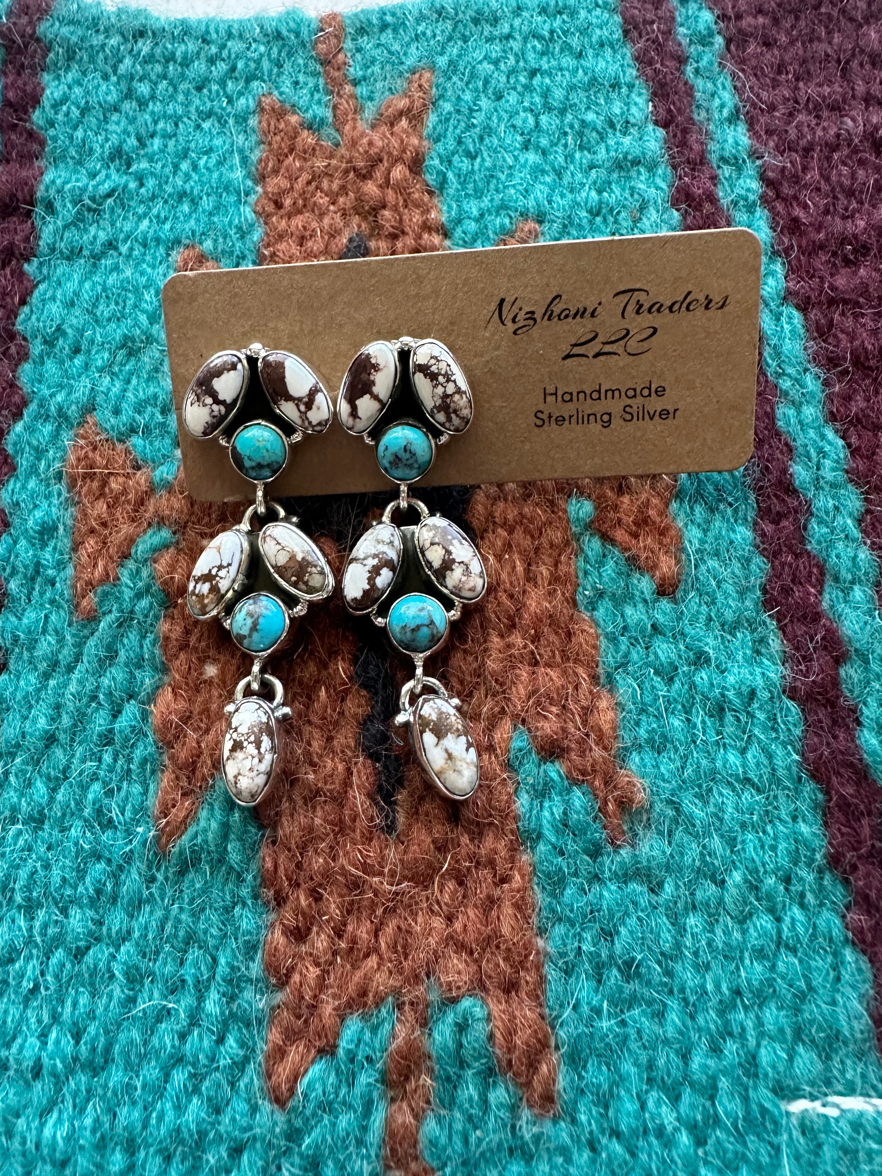 Handmade Sterling Silver, Wild Horse & Turquoise Necklace Earring Set