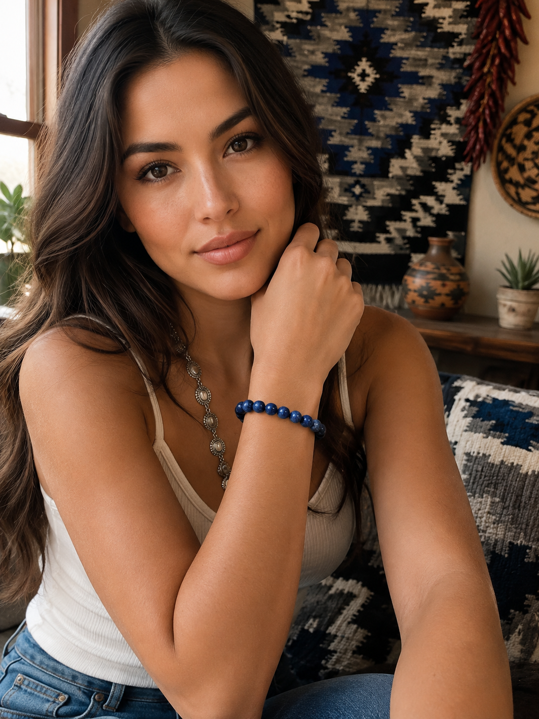 Lapis Beaded Stretch Bracelet 7mm