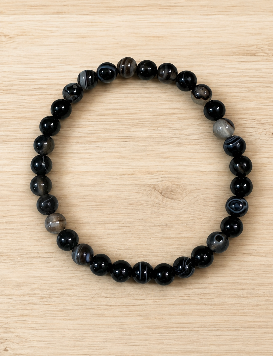 Black Banded Agate 6mm beaded stretch bracelet