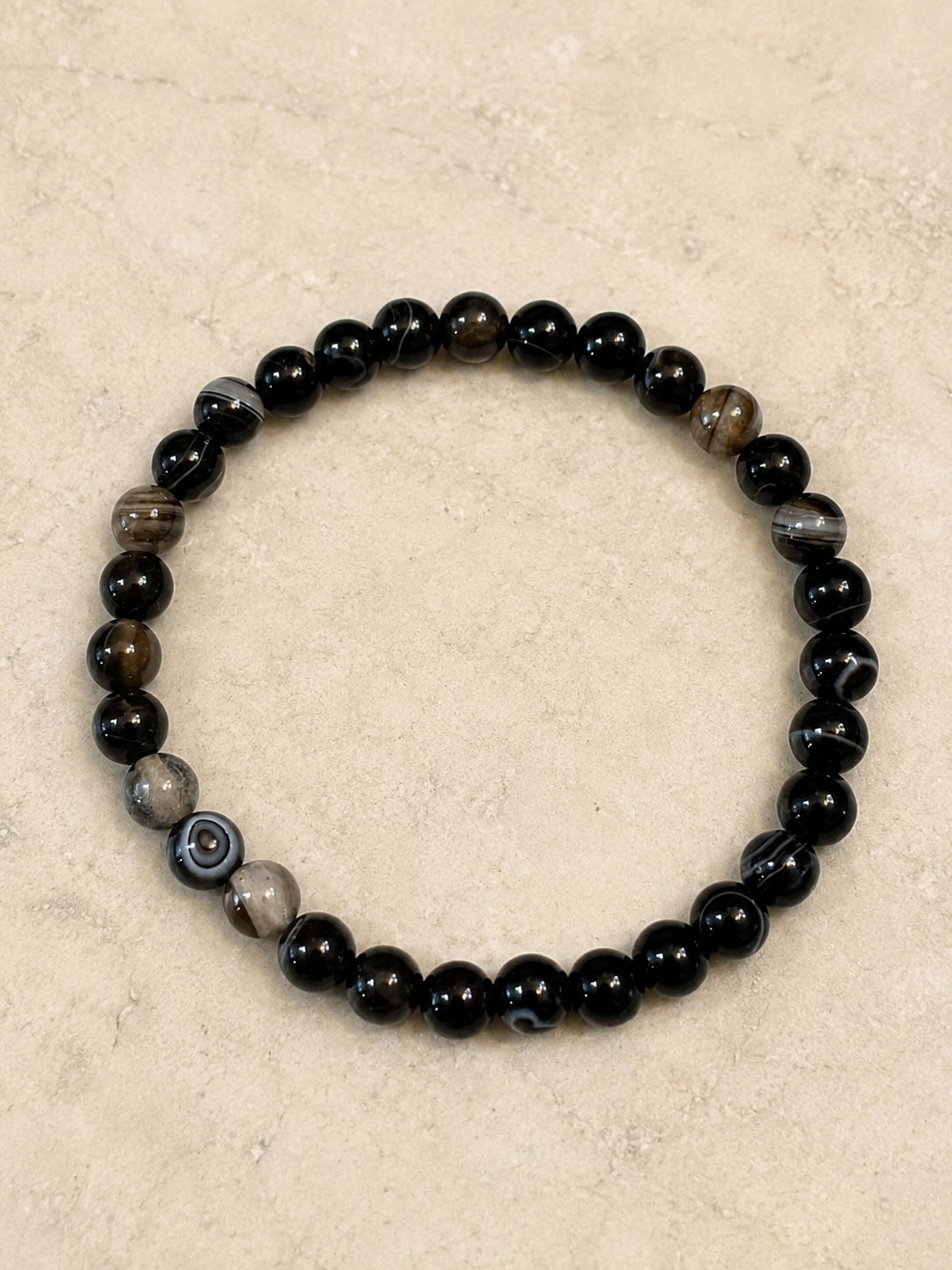 Black Banded Agate 6mm beaded stretch bracelet