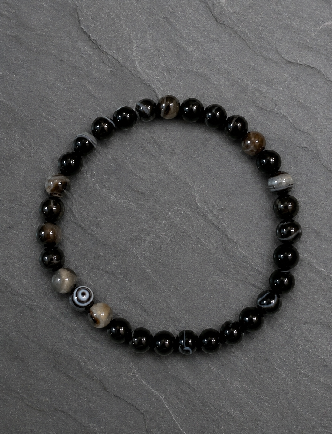 Black Banded Agate 6mm beaded stretch bracelet