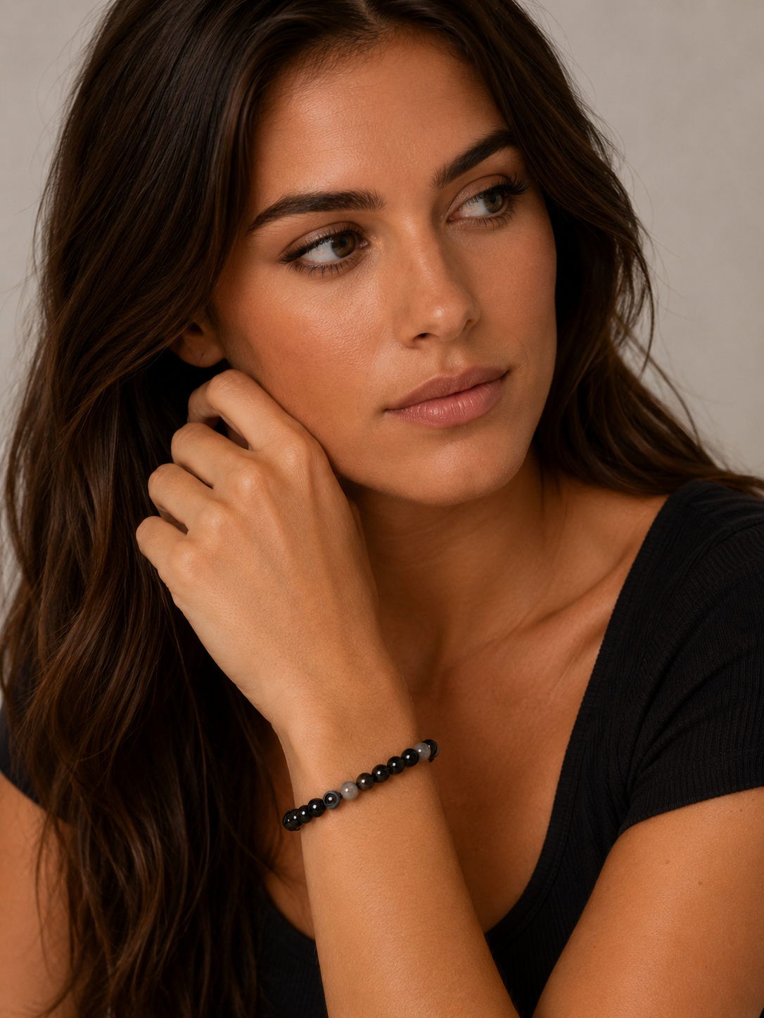 Black Banded Agate 6mm beaded stretch bracelet