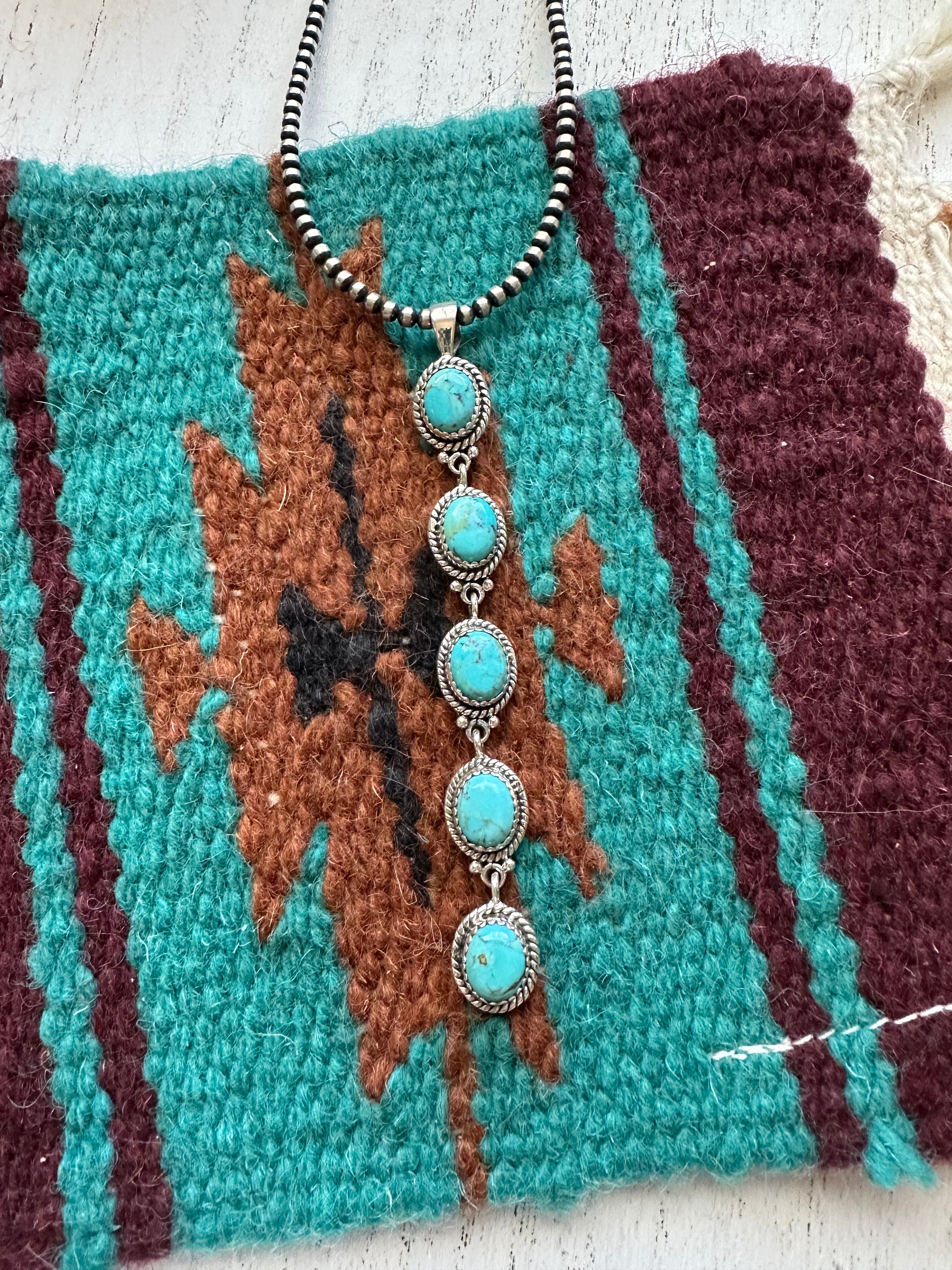 ‘The Cassidy Pendant” Handmade Turquoise & Sterling Silver Pendant Signed Nizhoni