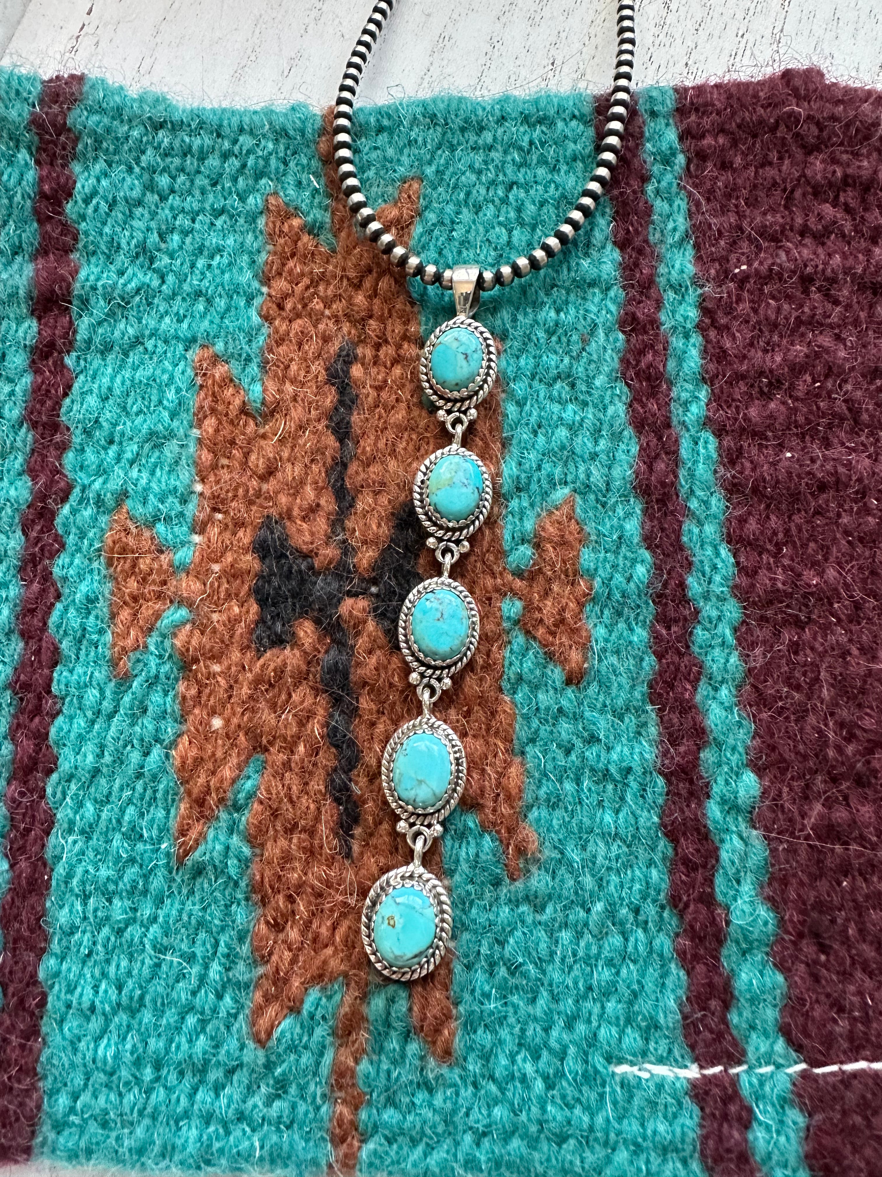 ‘The Cassidy Pendant” Handmade Turquoise & Sterling Silver Pendant Signed Nizhoni