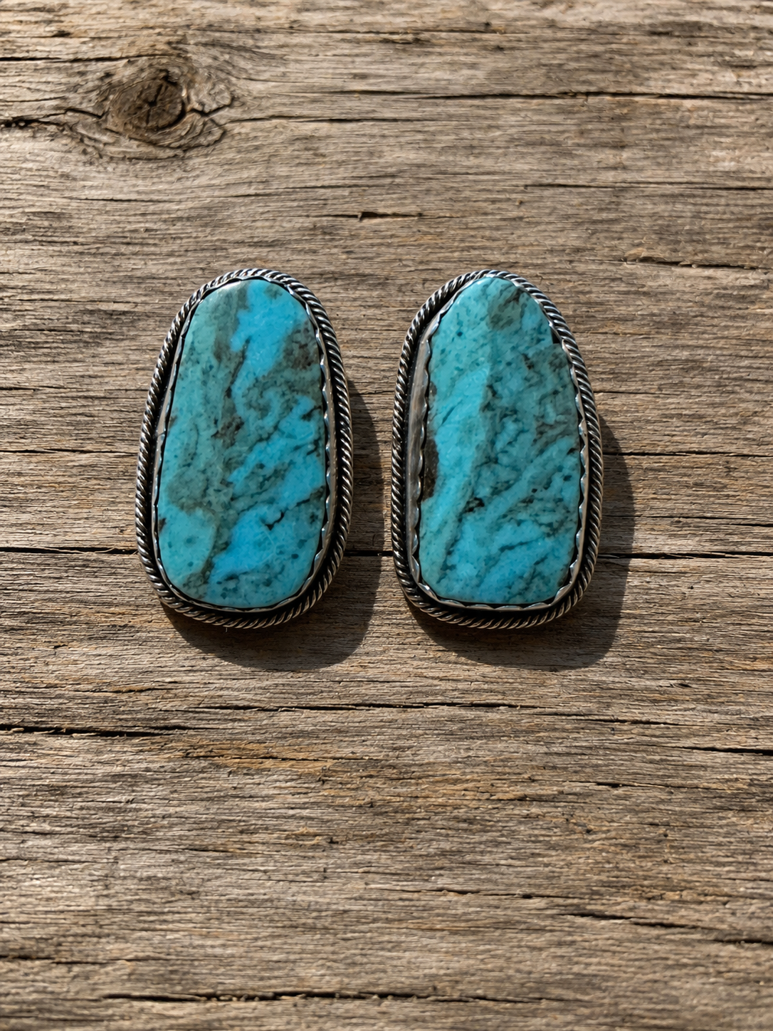 Handcrafted Turquoise & Sterling Silver Post Earrings Signed