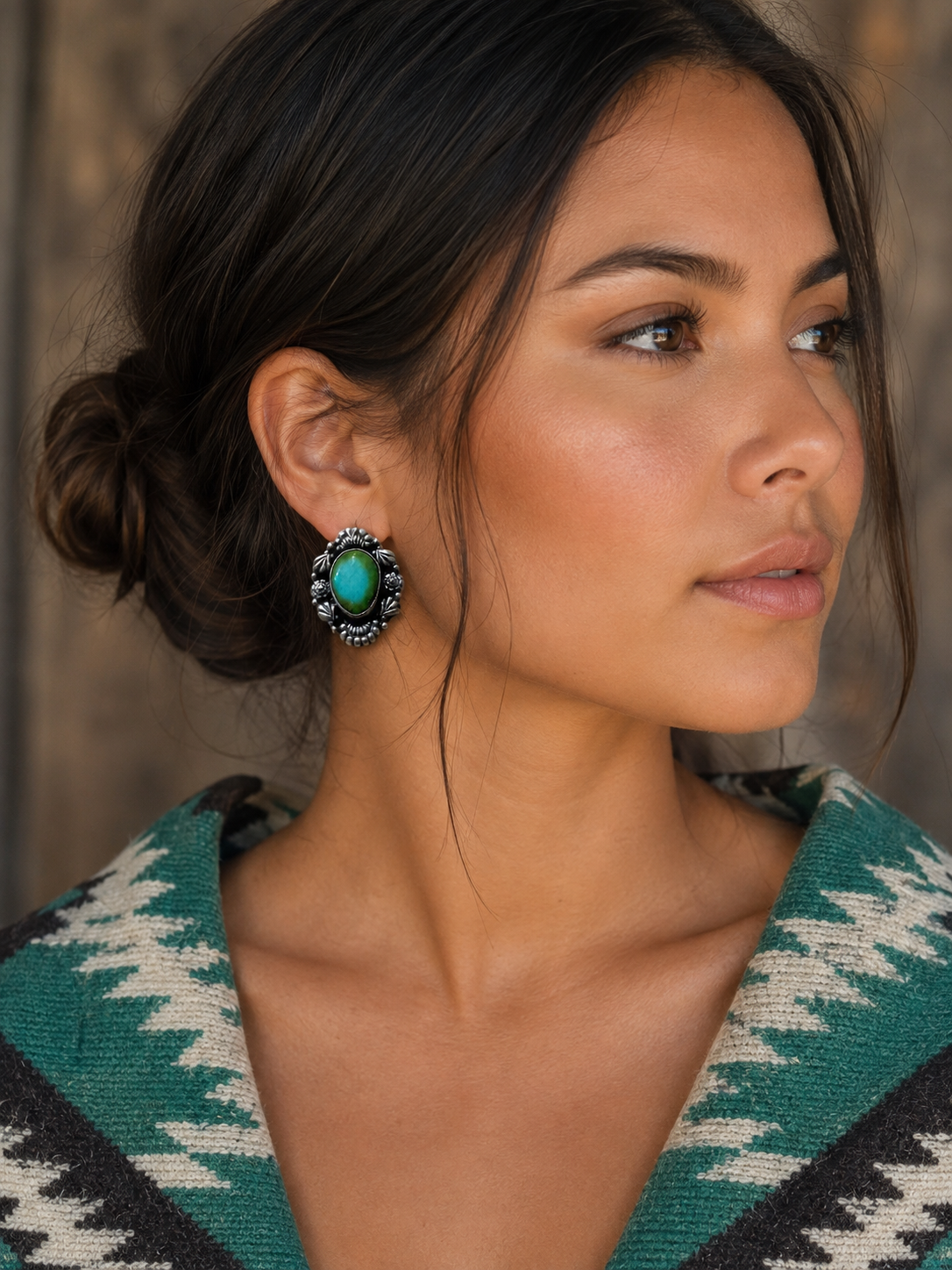 Handmade Sonoran Mountain Turquoise and Sterling Silver Stud Post Oval Earrings