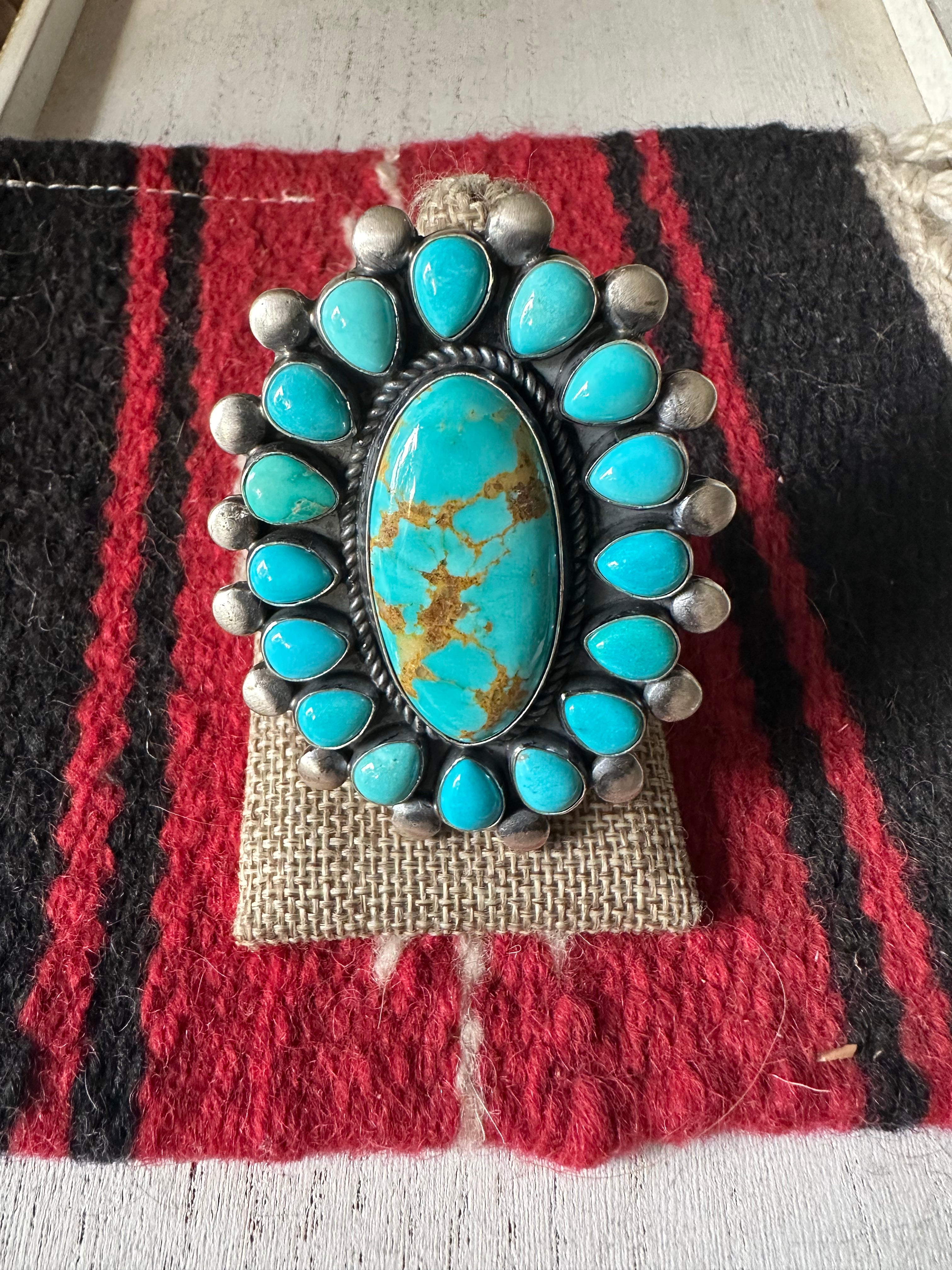 Navajo Turquoise & Sterling Silver Ring Size 8.5 Signed RRB