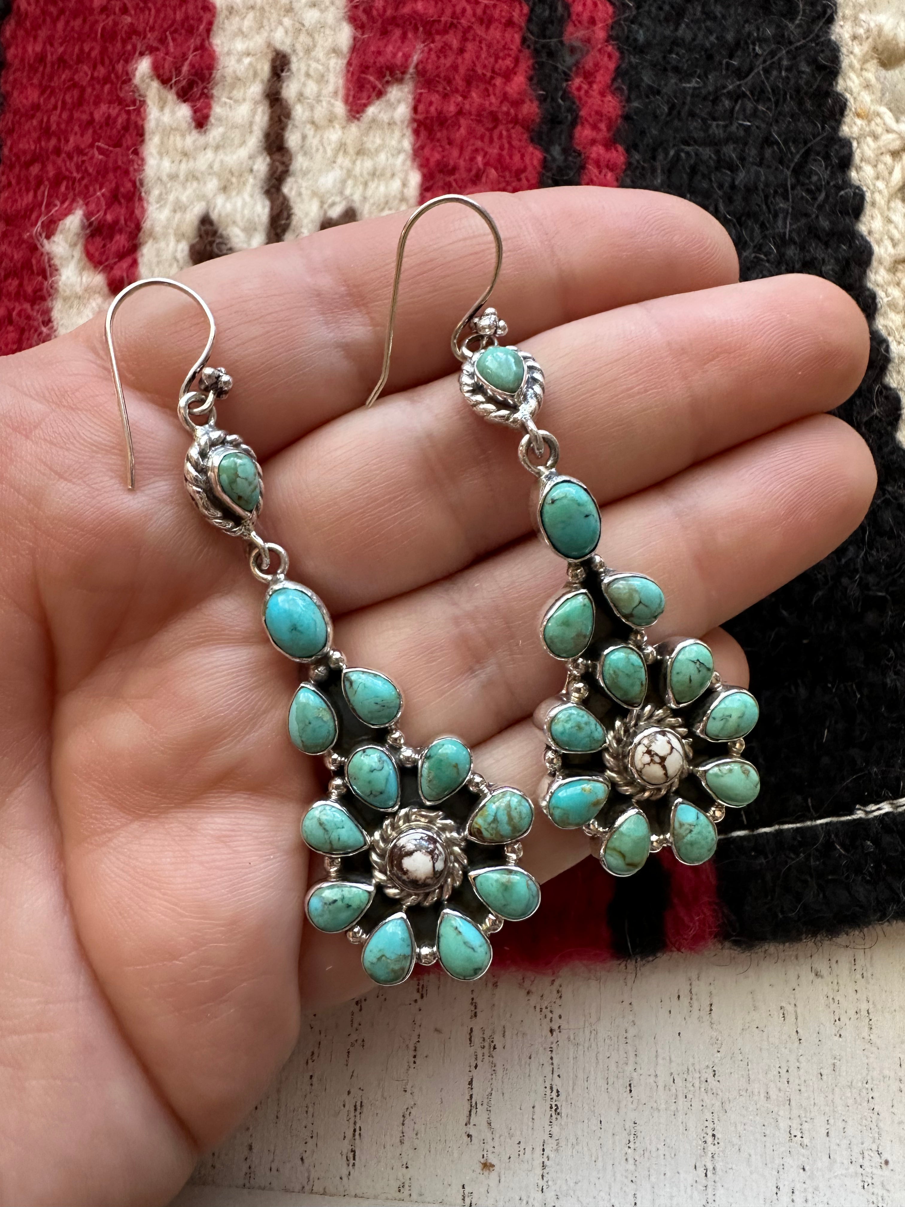 “Desert Sky Dancer” Handmade Turquoise, Wild Horse and Sterling Silver Dangles