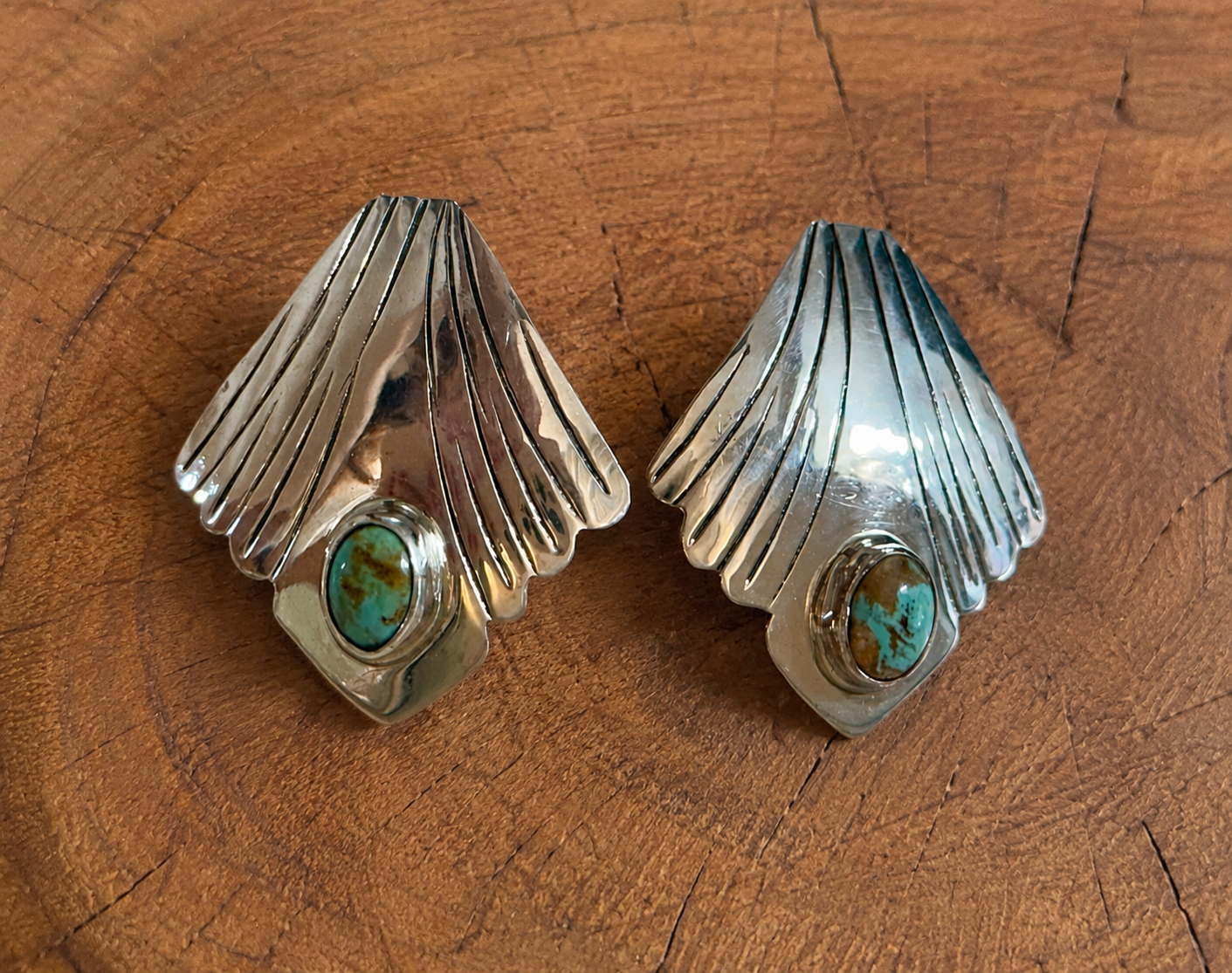 Handcrafted Sterling Silver & Turquoise Shell Shape Stud Post Earrings