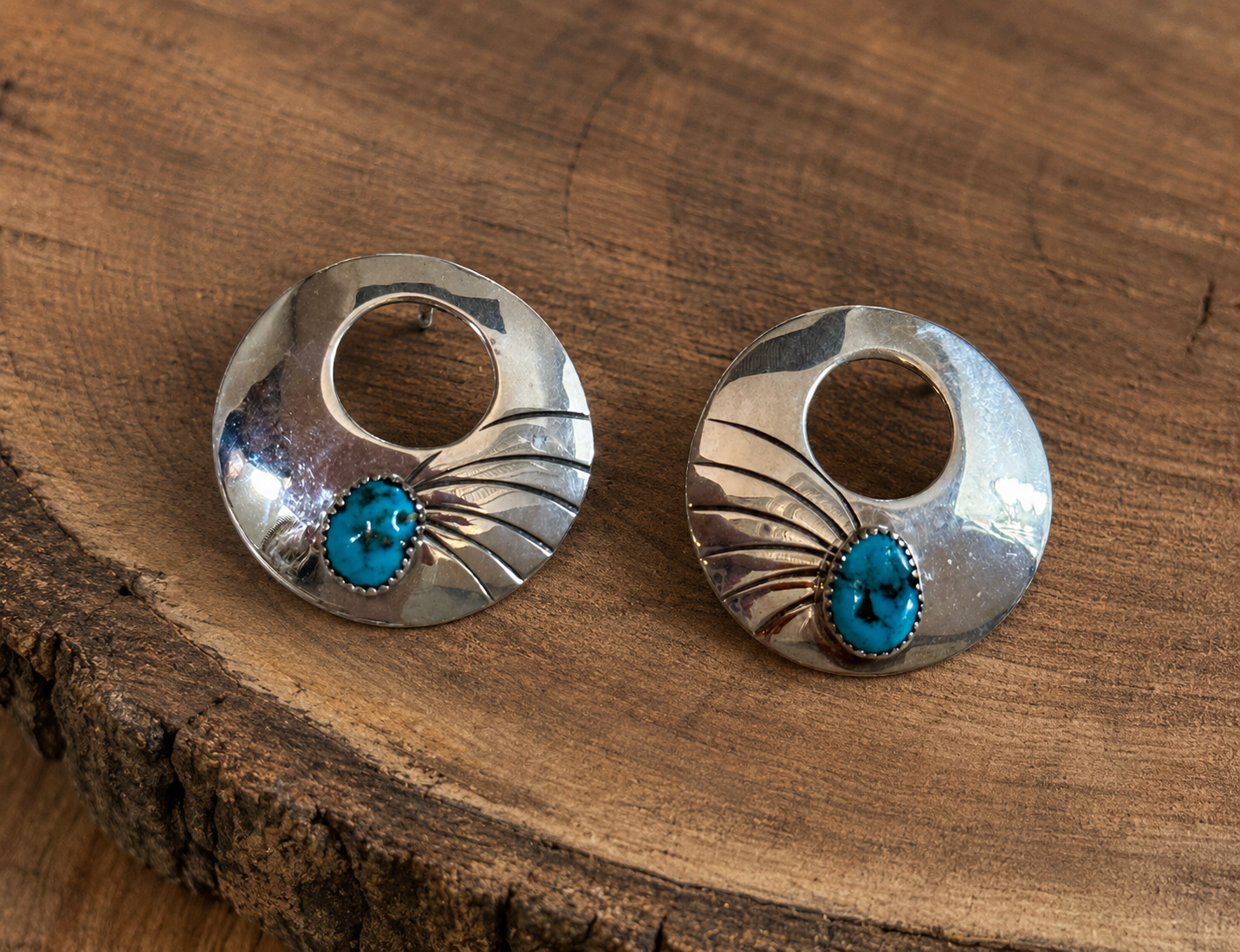 Handcrafted Sterling Silver & Turquoise Circle Stud Post Earrings