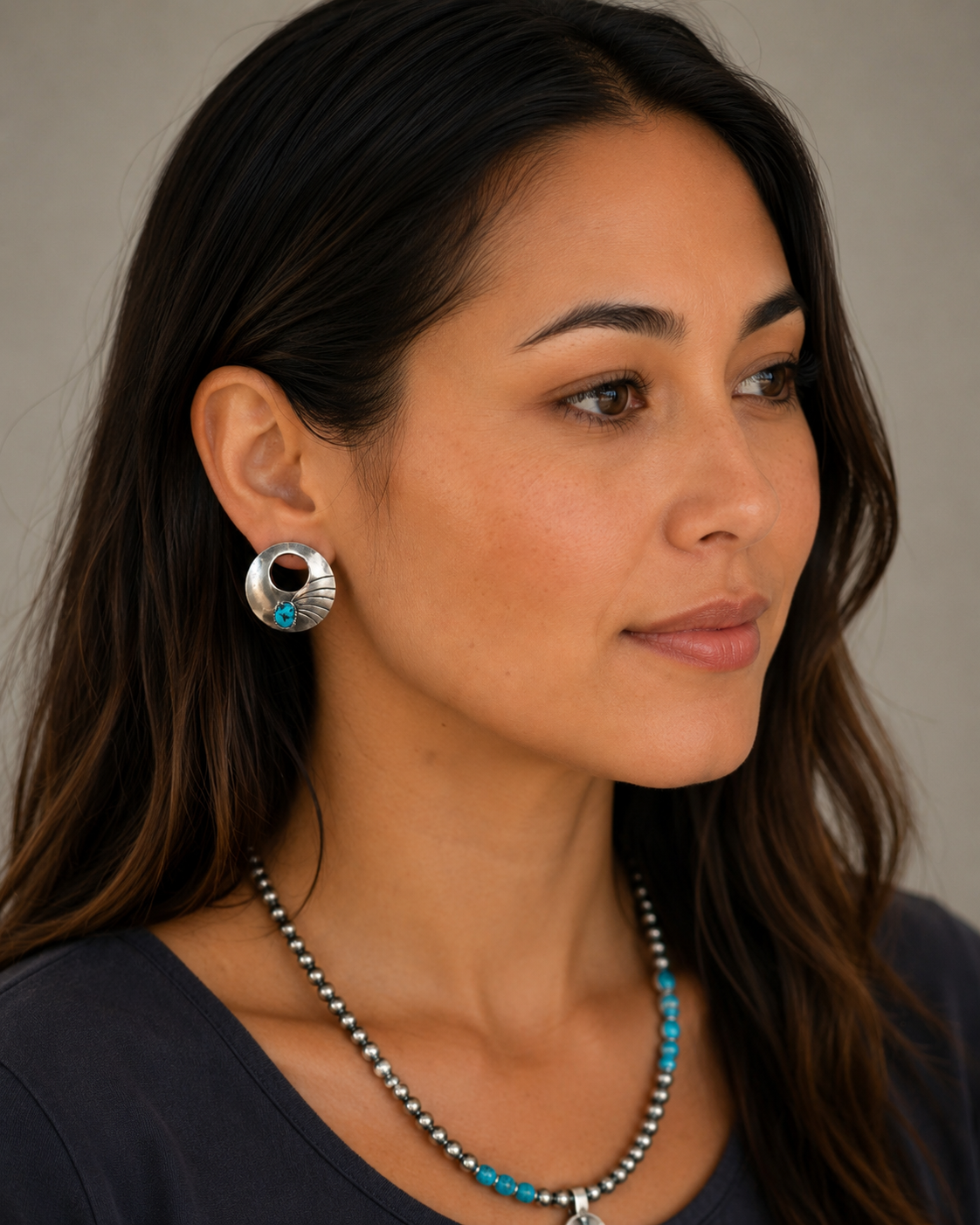 Handcrafted Sterling Silver & Turquoise Circle Stud Post Earrings