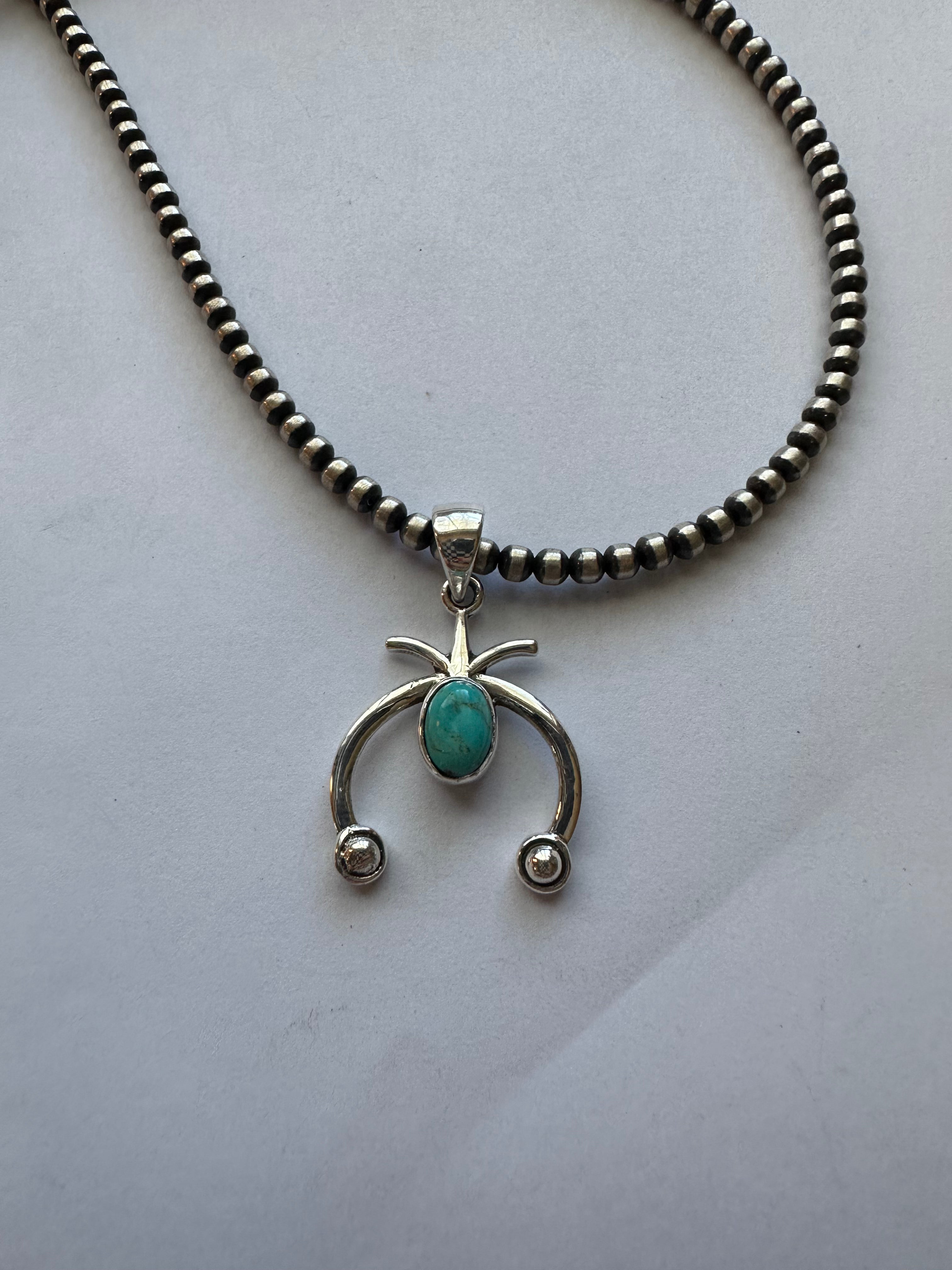 Nizhoni Turquoise & Sterling Silver Naja Pendant Signed Nizhoni