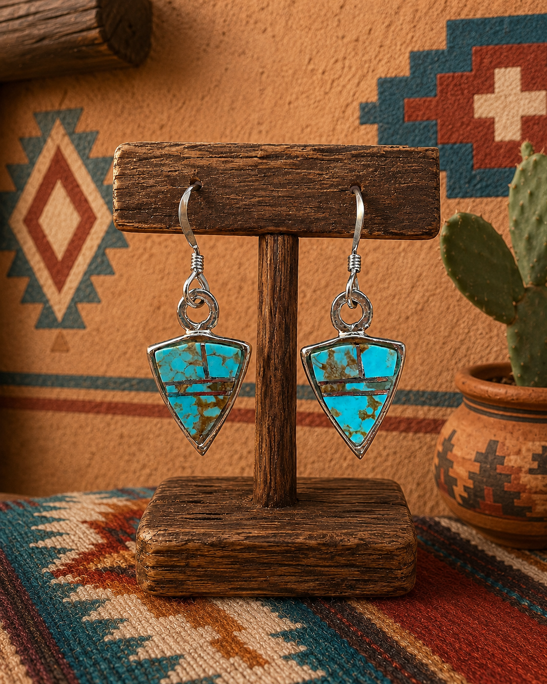 Handcrafted Turquoise 8 & Sterling Silver Petite Triangle Dangle Earrings