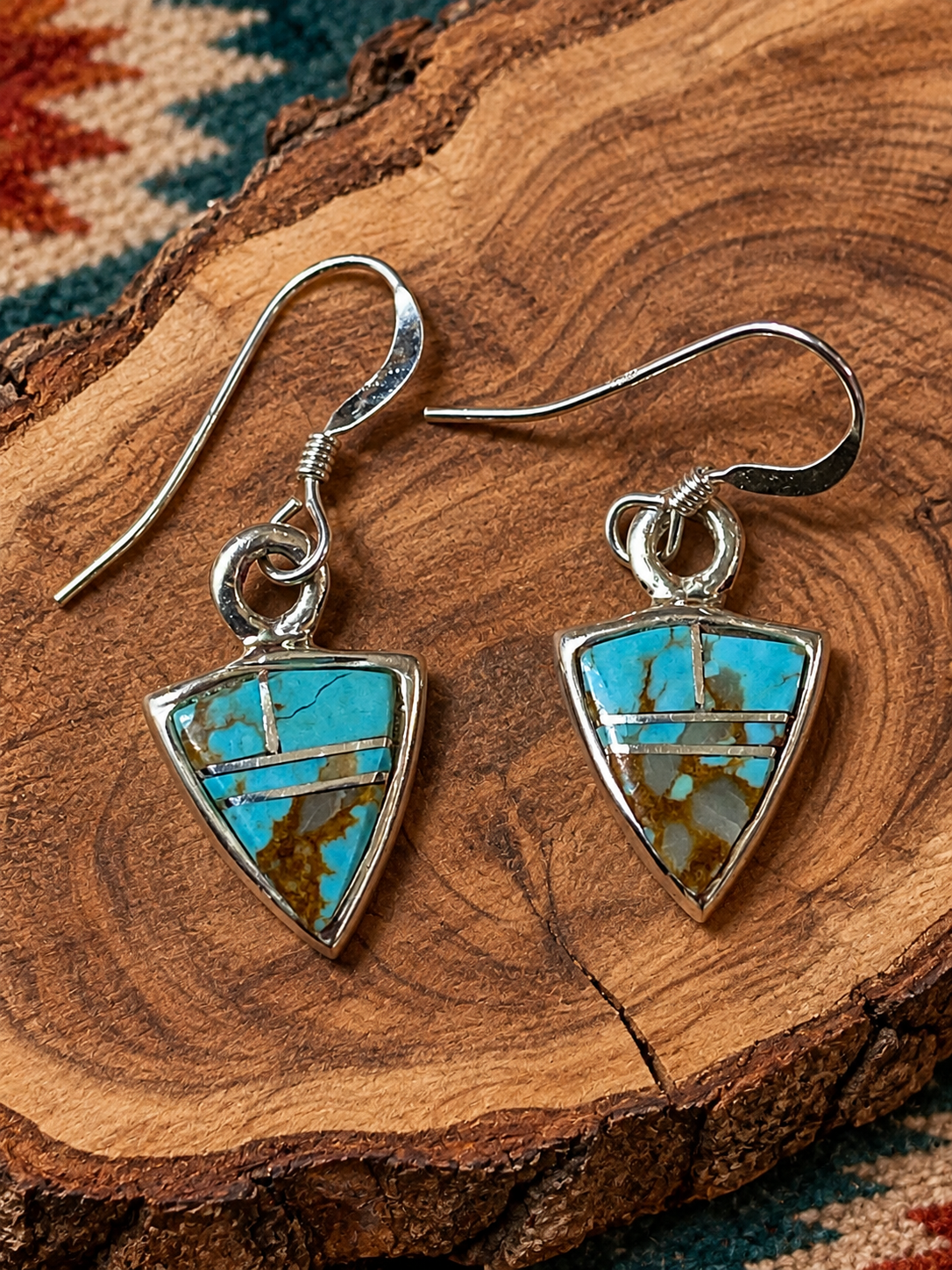 Handcrafted Turquoise 8 & Sterling Silver Petite Triangle Dangle Earrings