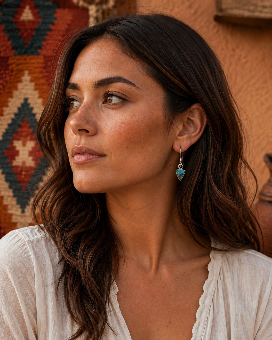 Handcrafted Turquoise 8 & Sterling Silver Petite Triangle Dangle Earrings