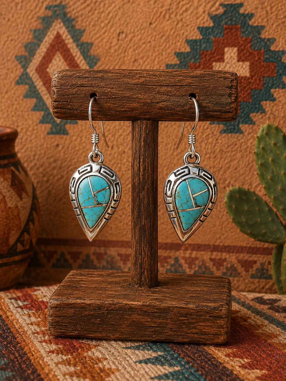 Handcrafted Turquoise 8 & Sterling Silver Drop Dangle Earrings