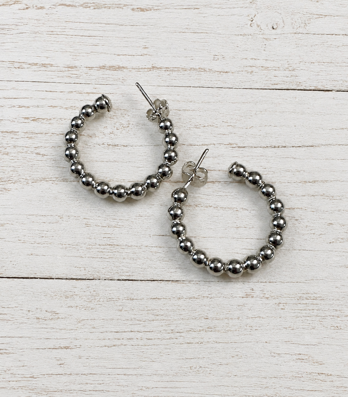 Beaded Hoops Sterling Silver 1”