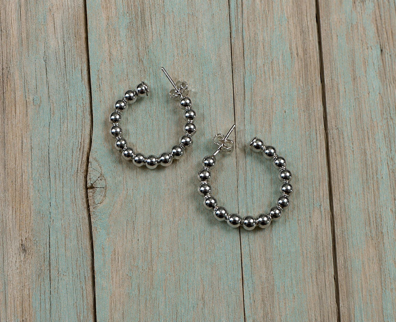 Beaded Hoops Sterling Silver 1”
