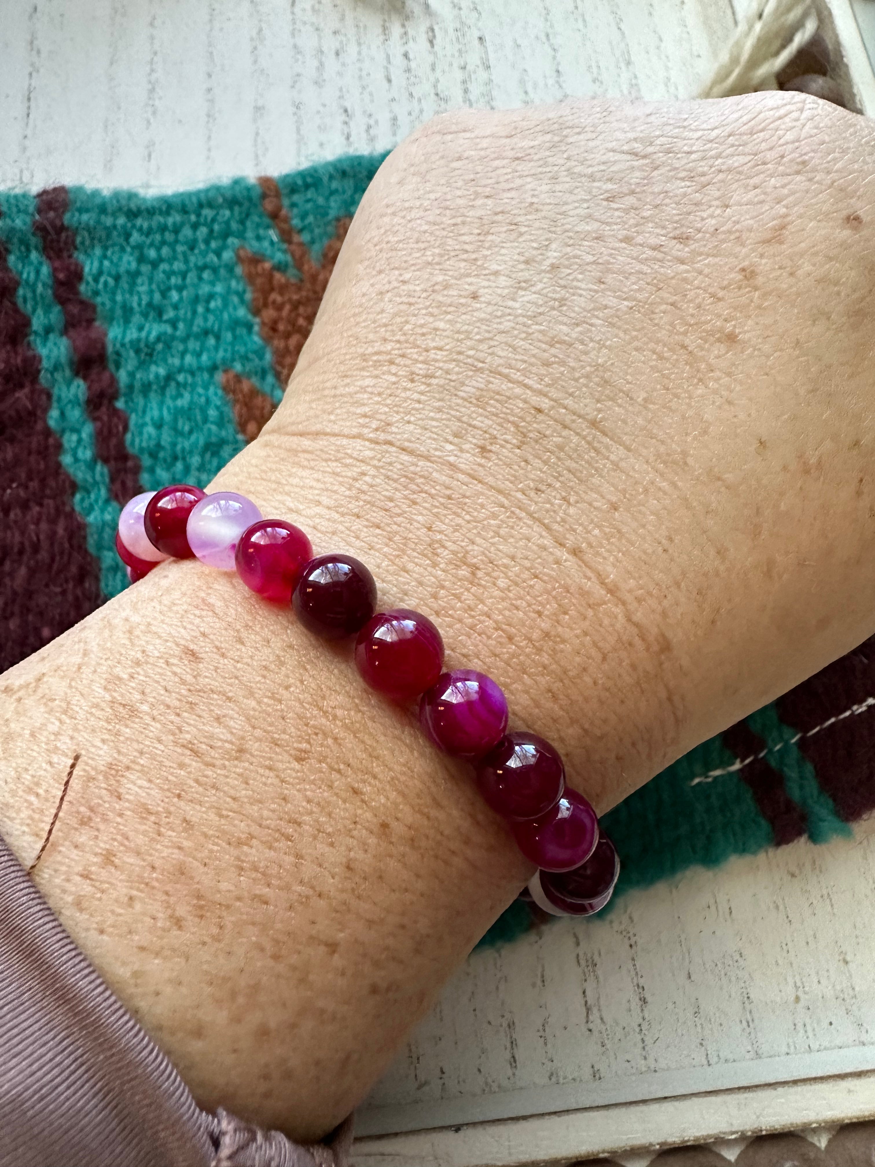 Handmade Beaded Pink Stretch Bracelet