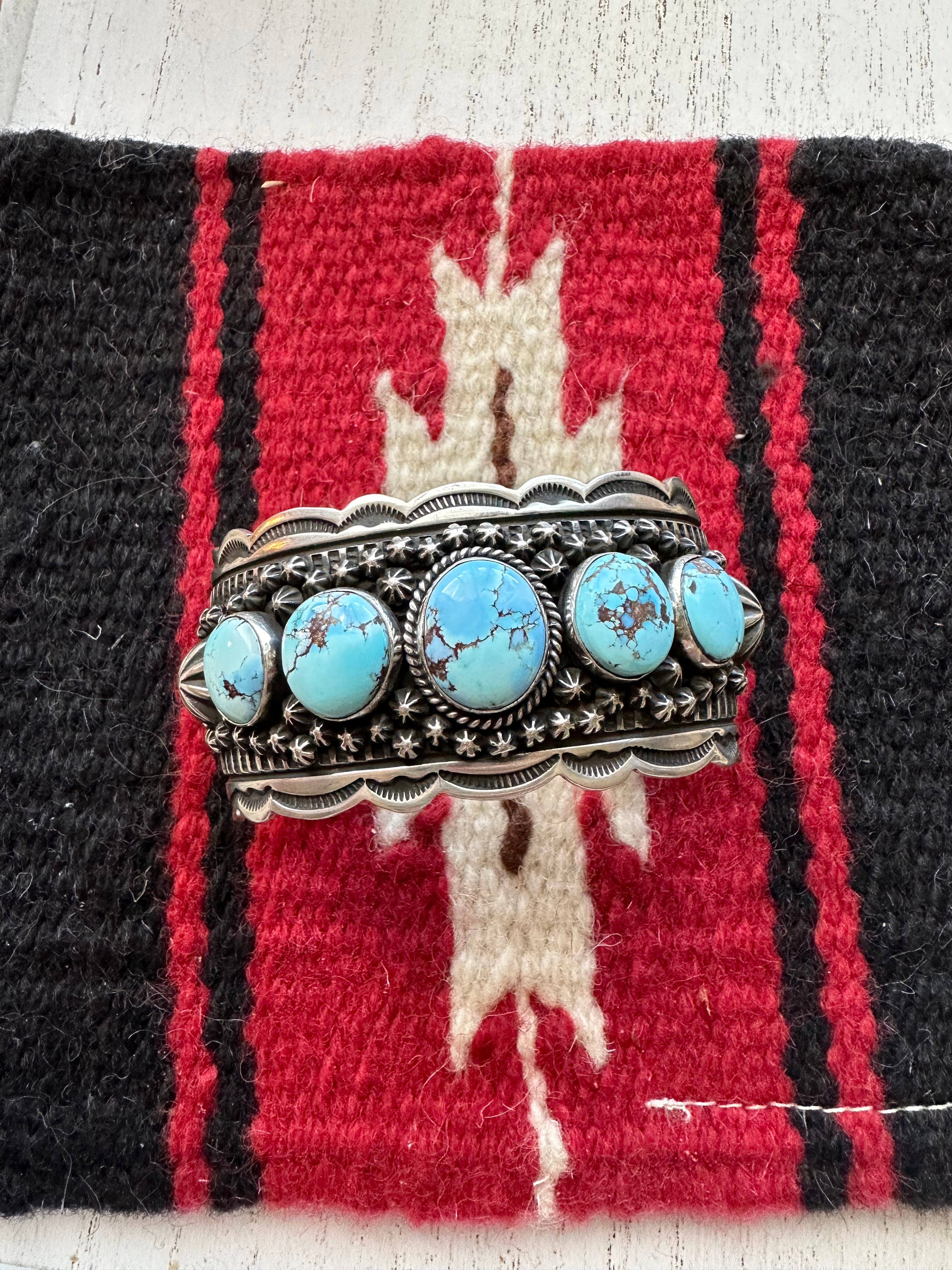 Navajo Golden Hills Turquoise & Sterling Silver Cuff Bracelet Signed