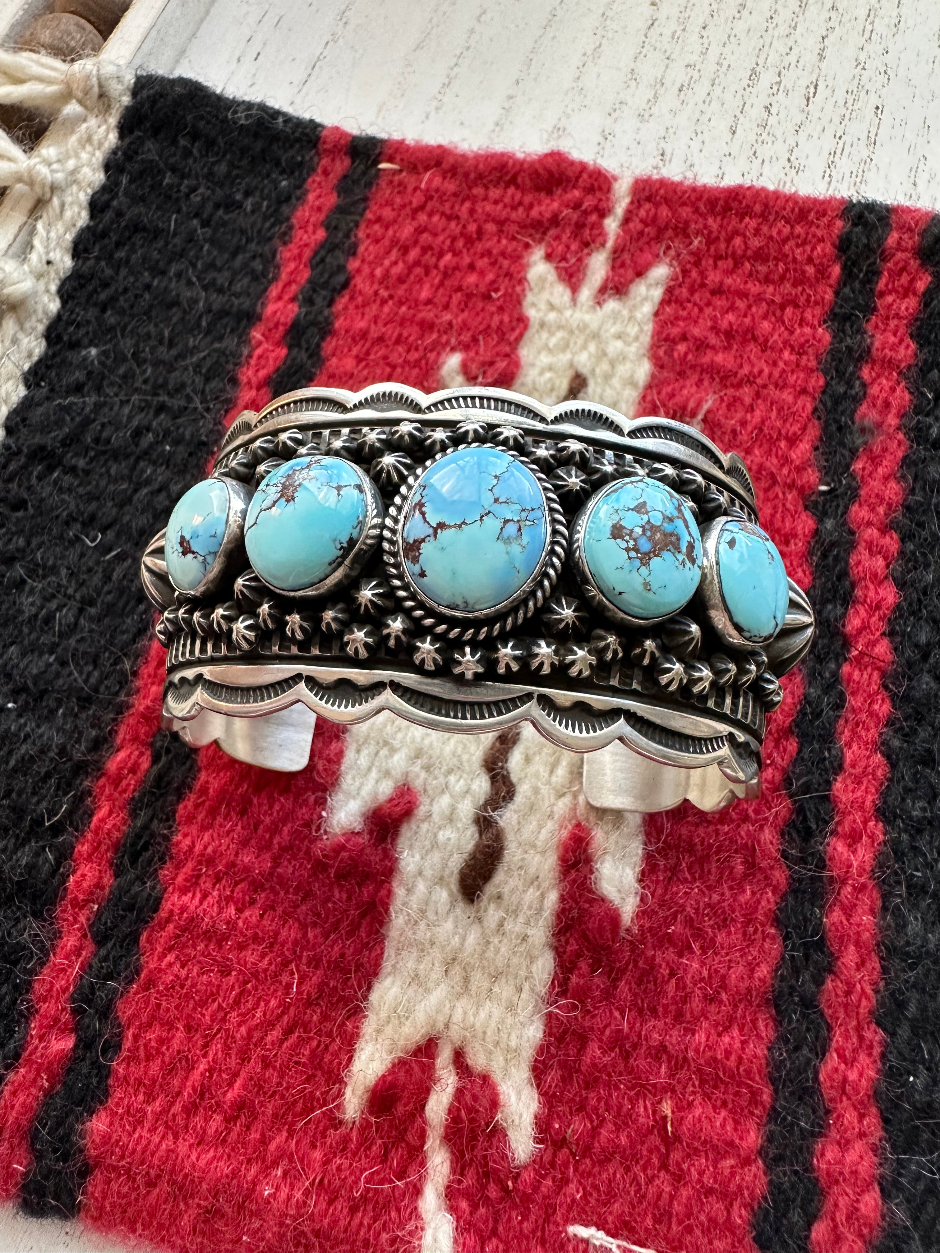 Navajo Golden Hills Turquoise & Sterling Silver Cuff Bracelet Signed