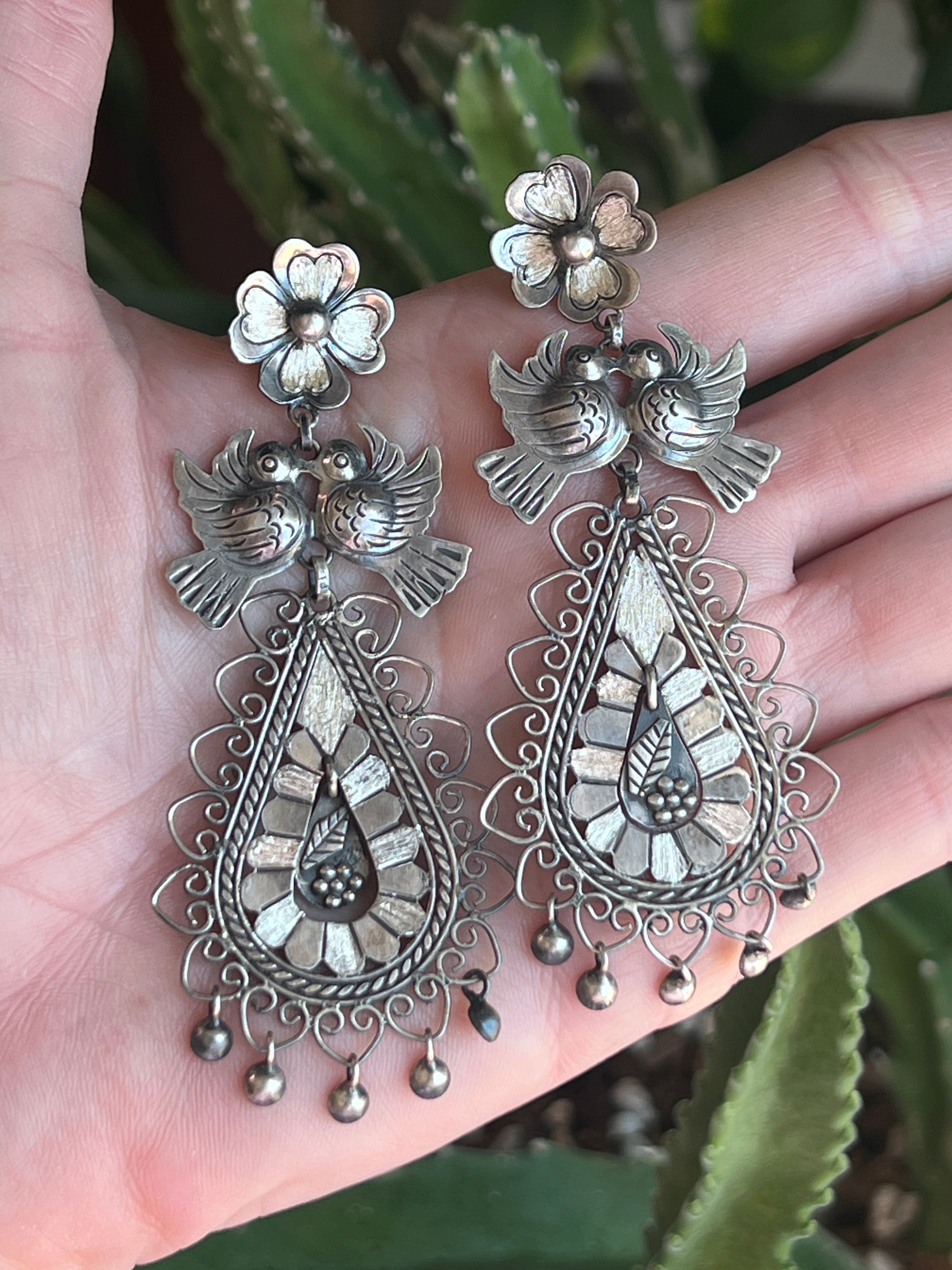 Federico Jimenez Sterling Silver Mexican Wedding Style Earrings, Paloma