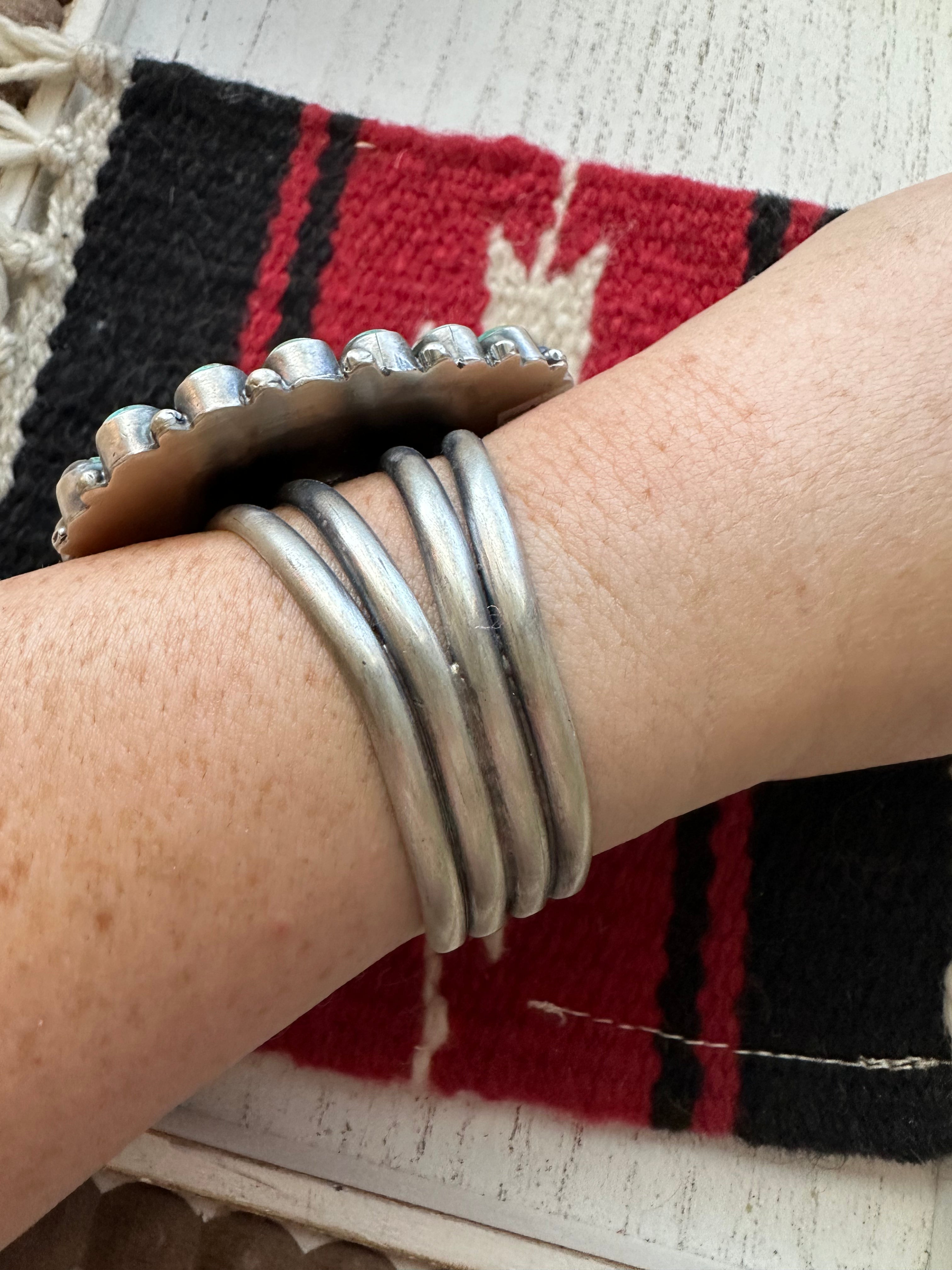 Navajo Sterling Silver & Turquoise Cuff Bracelet By B Yellowstone