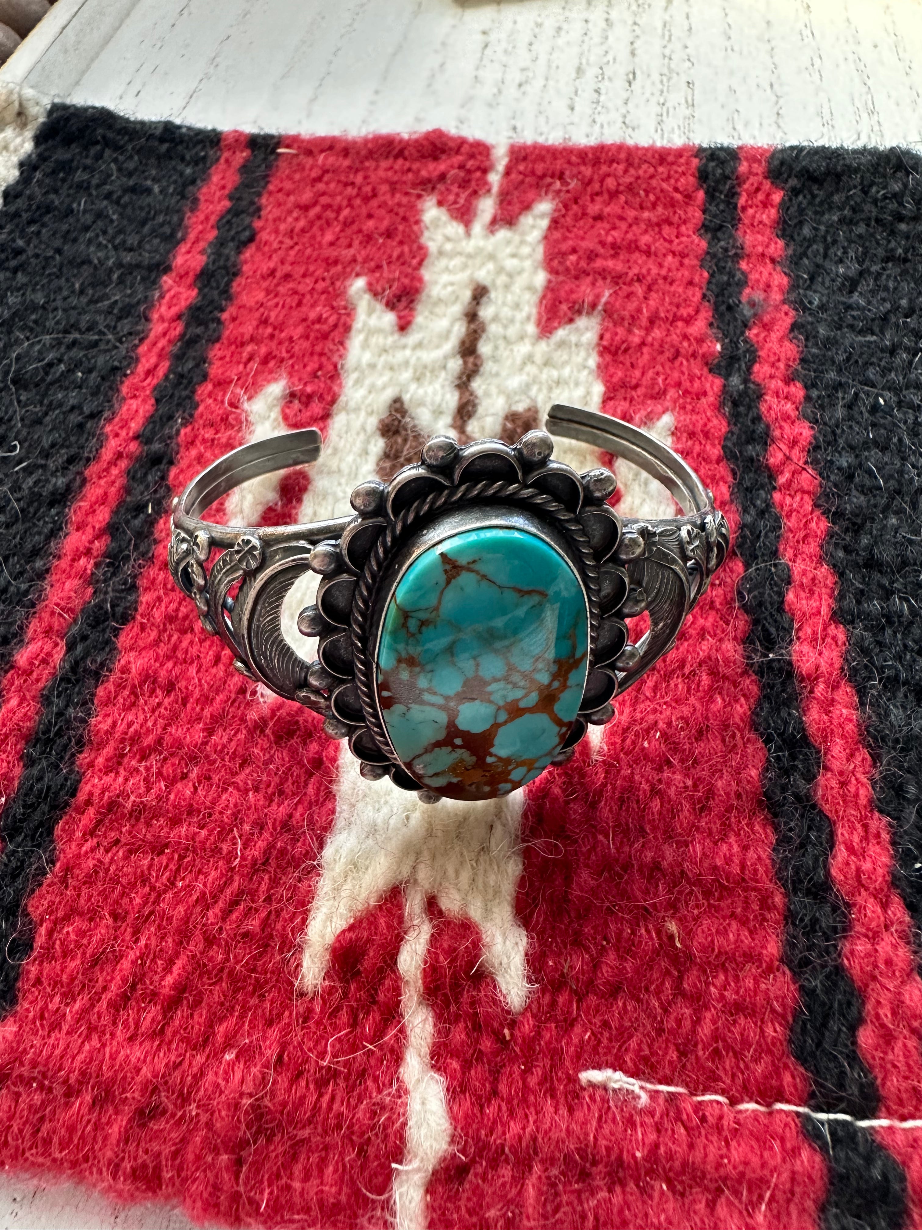 OLD PAWN Navajo Sterling Silver & Turquoise Cuff Bracelet By Jacquline Silver