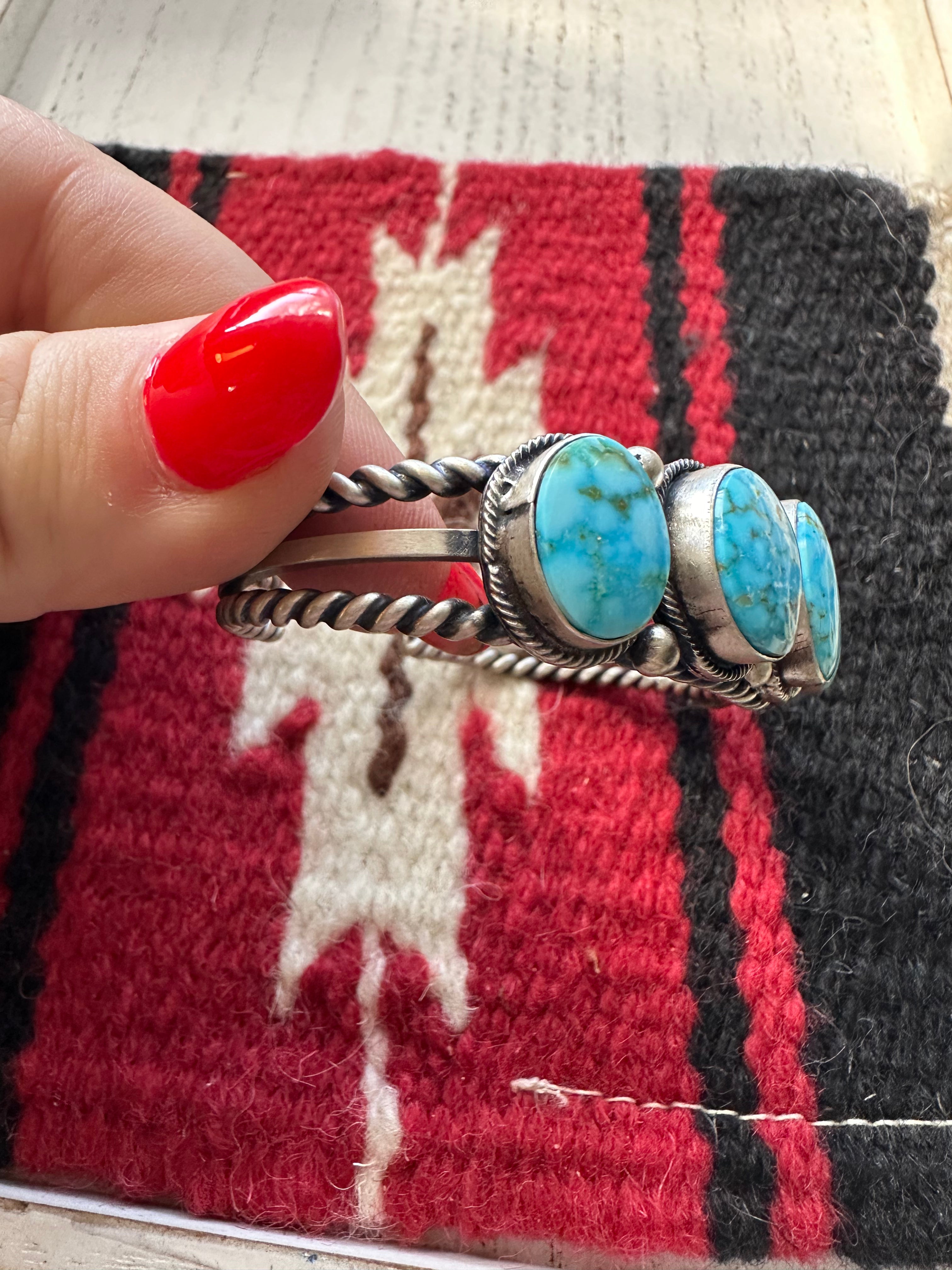 Navajo Sterling Silver & Turquoise 5 Stone Cuff Bracelet By B Johnson