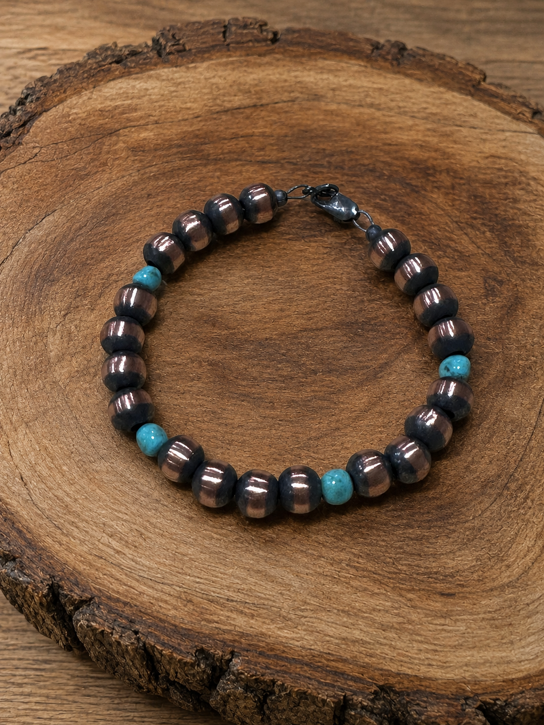 Handcrafted Turquoise & 8mm Copper Beaded Bracelet