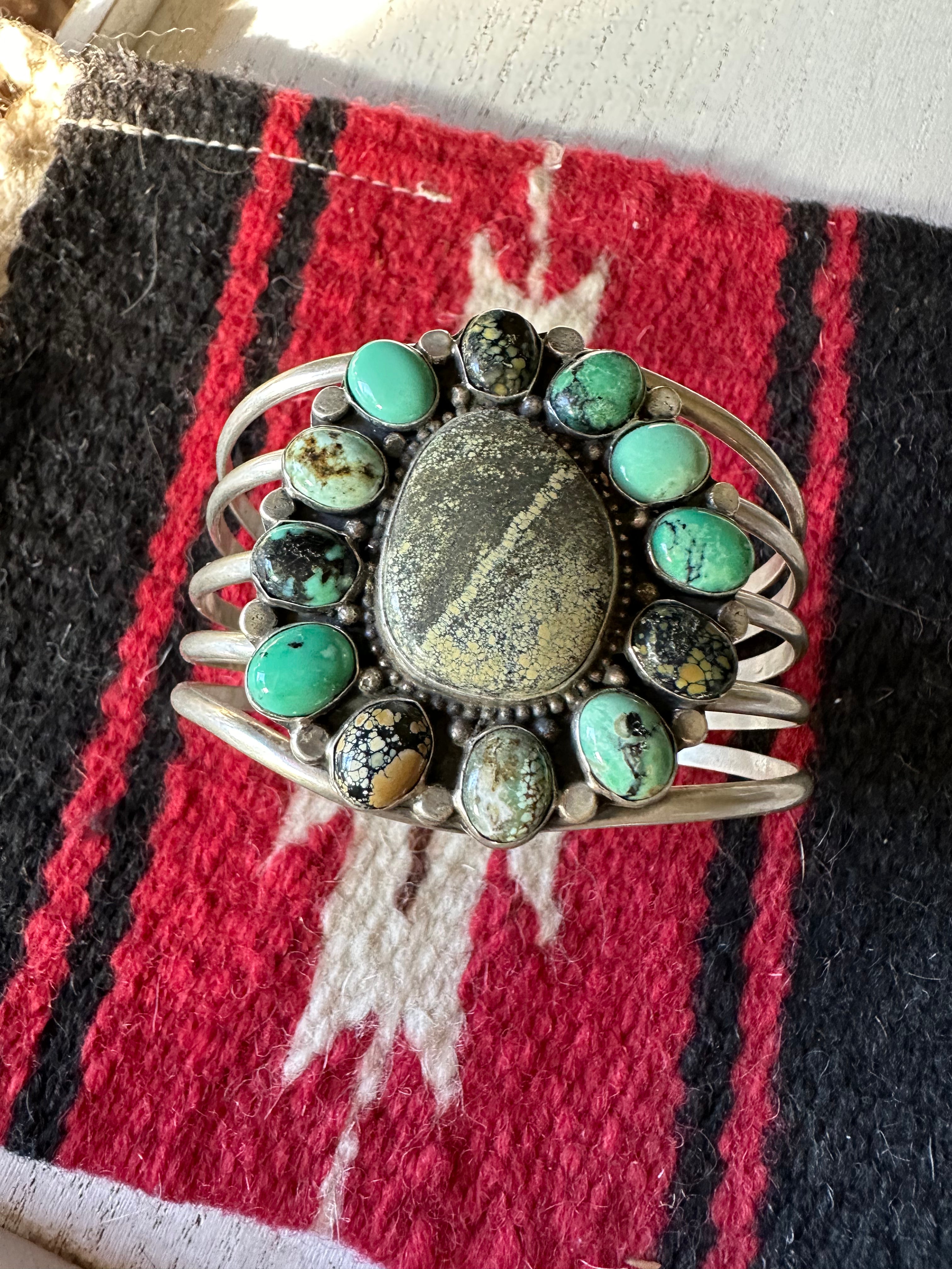 Navajo Turquoise & Sterling Silver Bracelet Cuff Signed Sheila