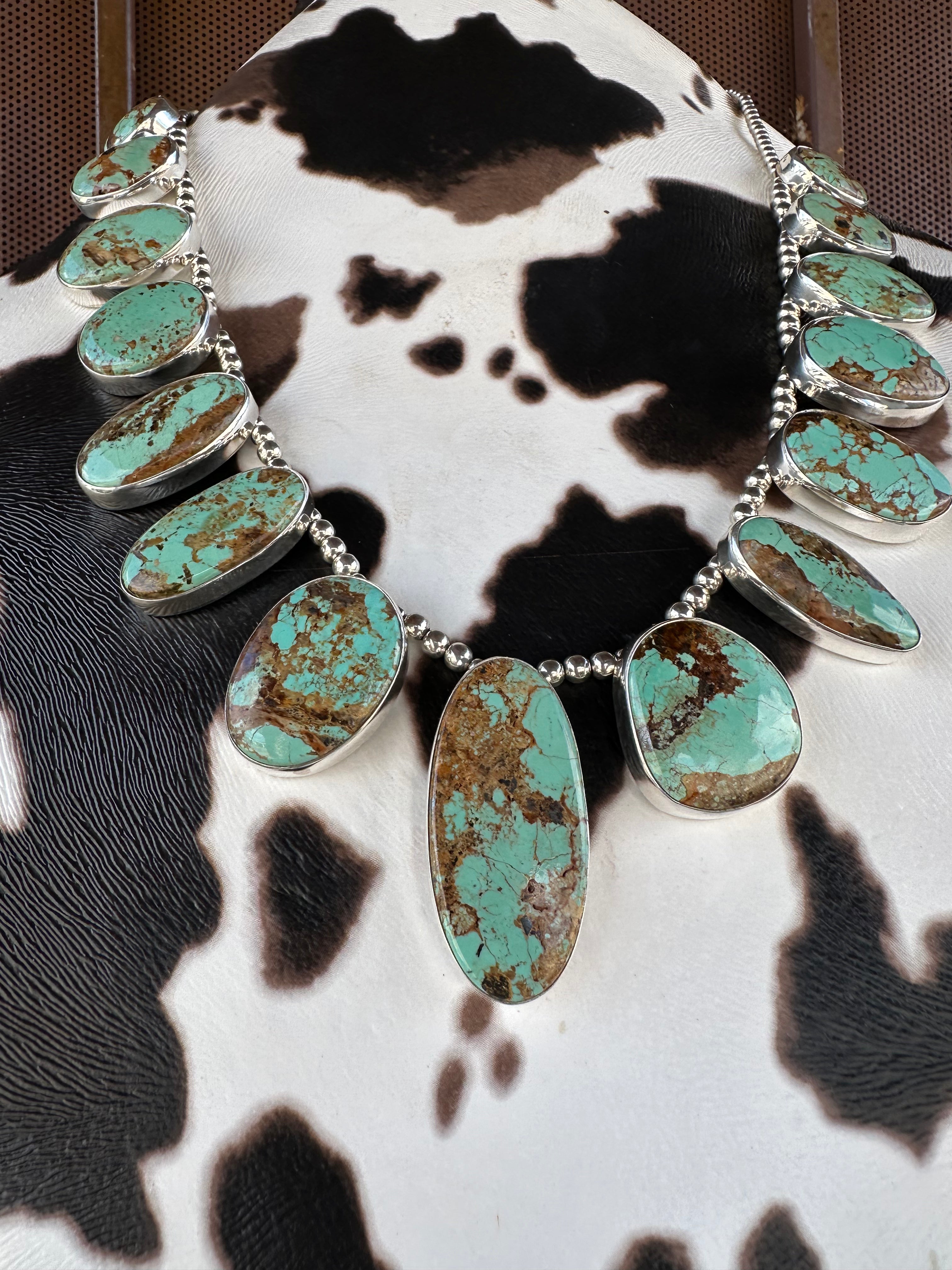 Navajo Number 8 Turquoise & Sterling Silver Necklace Earrings Set Signed