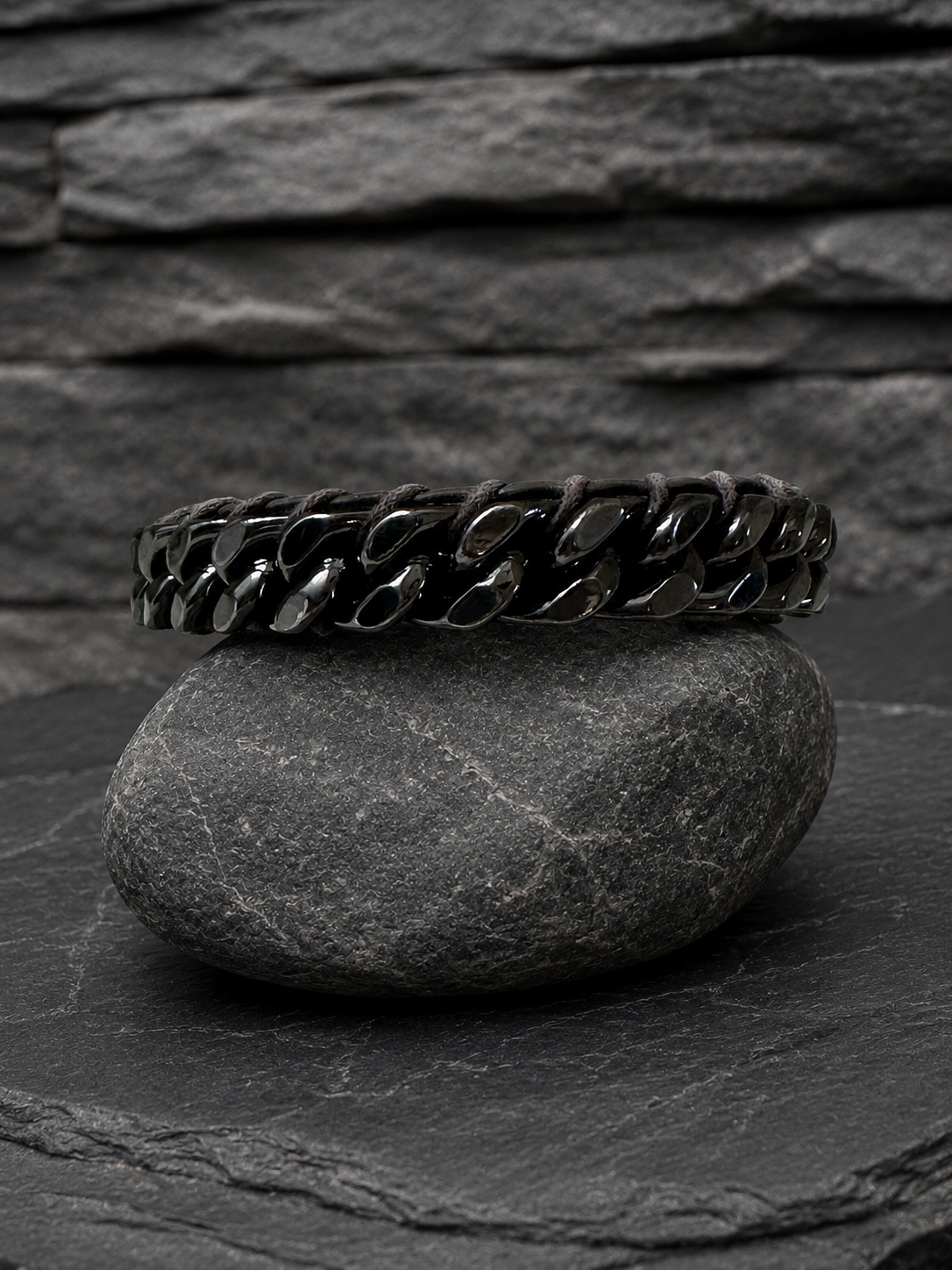 Braided Gun Metal Leather Bracelet