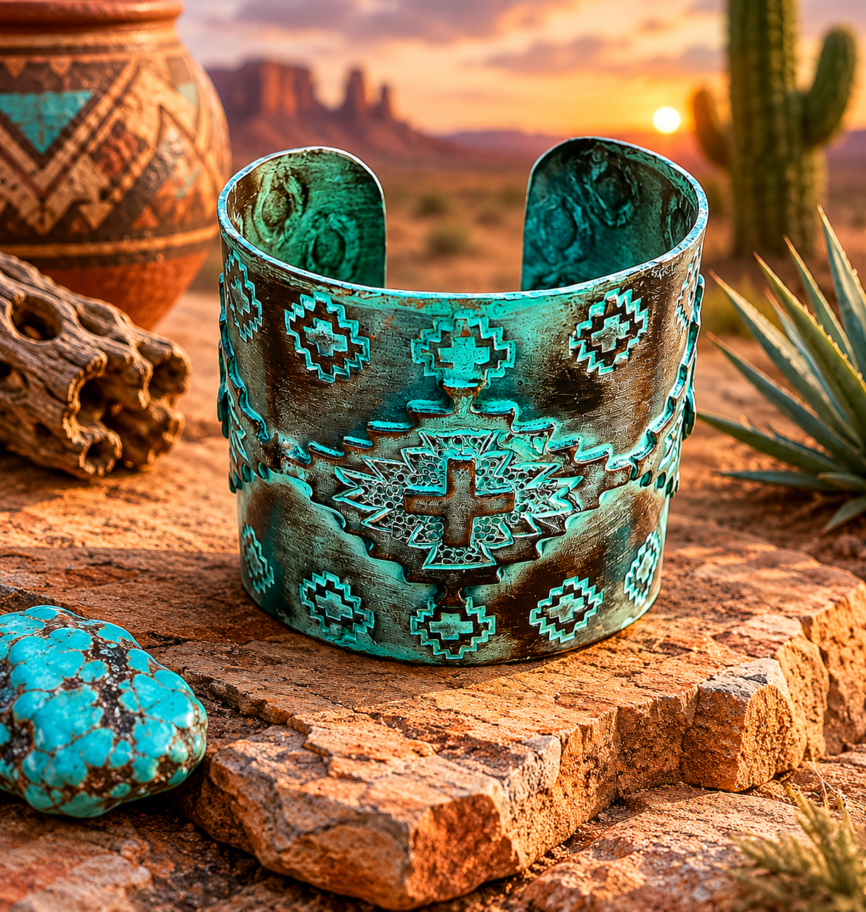 Brass Patina Cross Cuff Bracelet