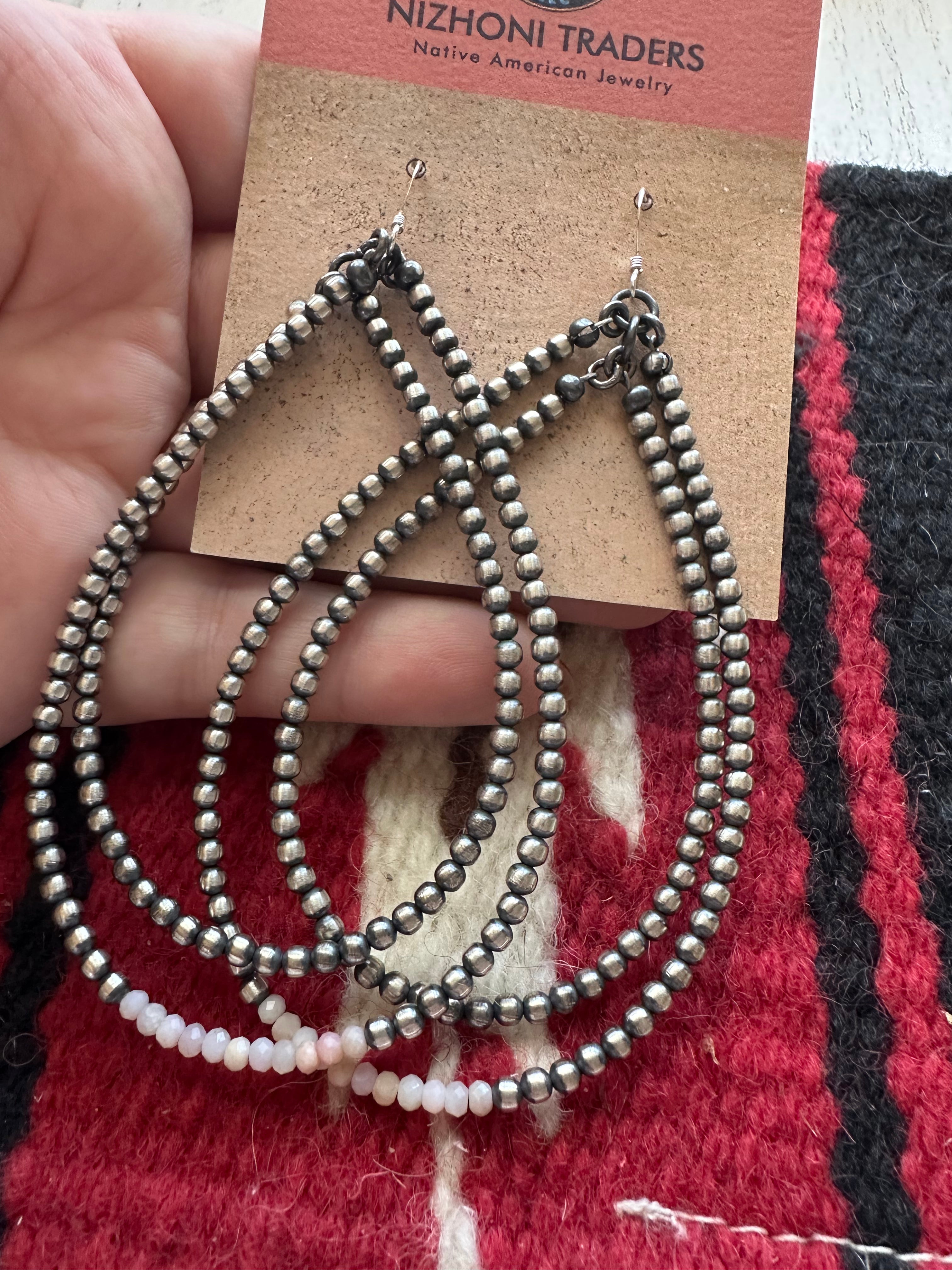 Navajo Sterling Silver & Pink  Conch Pearl Dangle Hoop Earrings