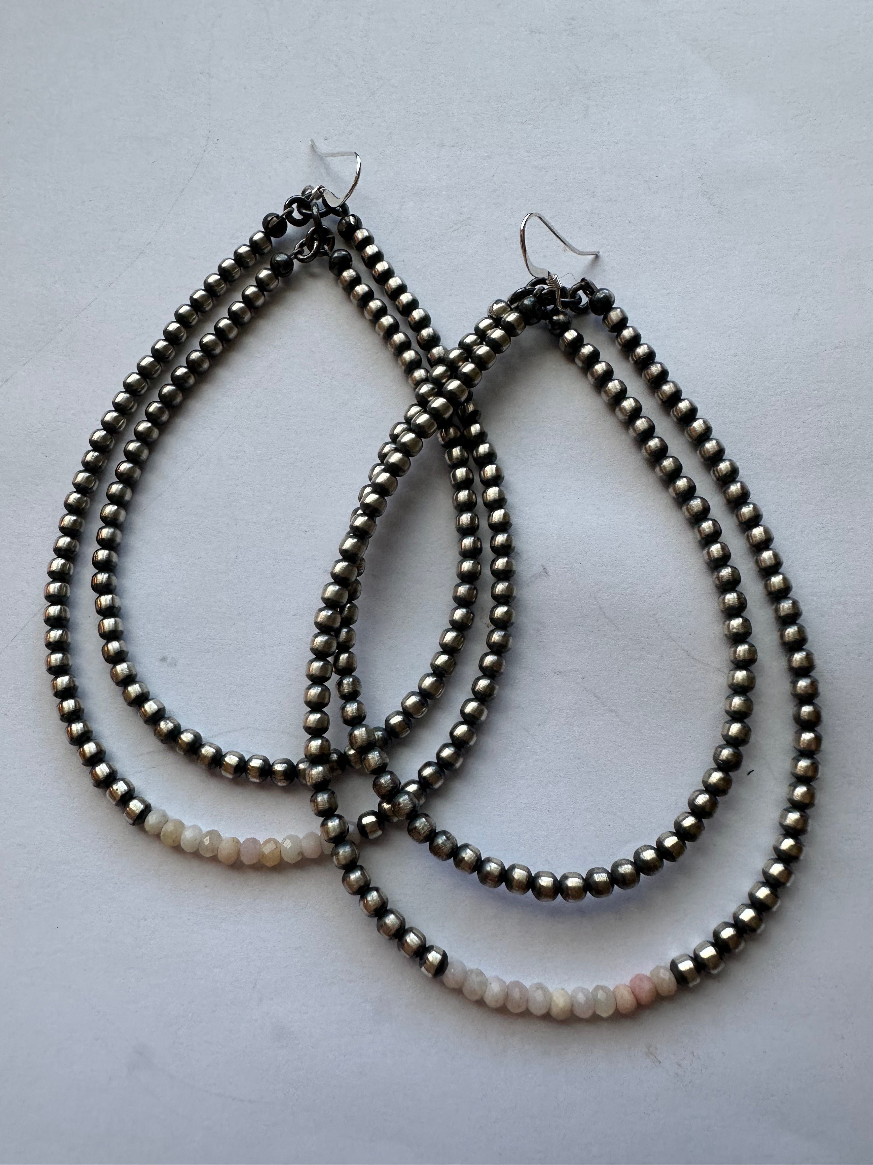 Navajo Sterling Silver & Pink  Conch Pearl Dangle Hoop Earrings