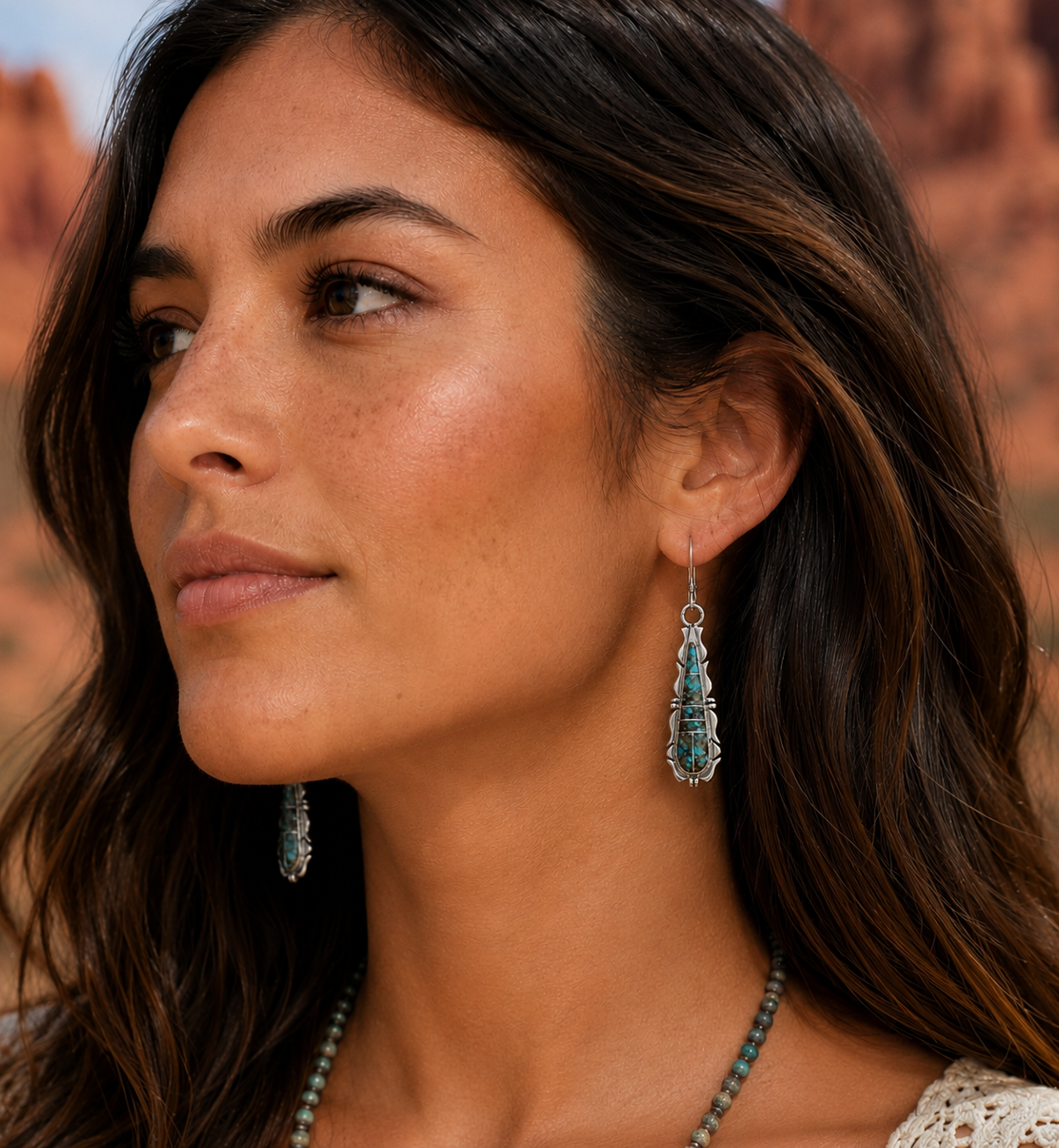 Handcrafted Turquoise 8 & Sterling Silver Jagged Club Dangle Earrings