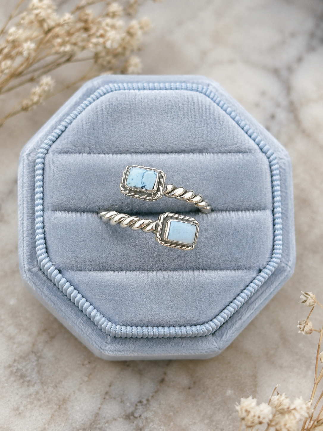 White Buffalo Two Stone & Sterling Silver Adjustable Ring
