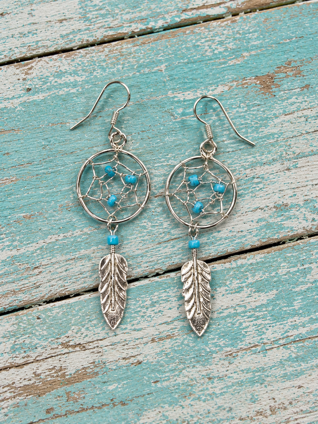 Handmade Turquoise & Sterling Silver Dreamcatcher Earrings