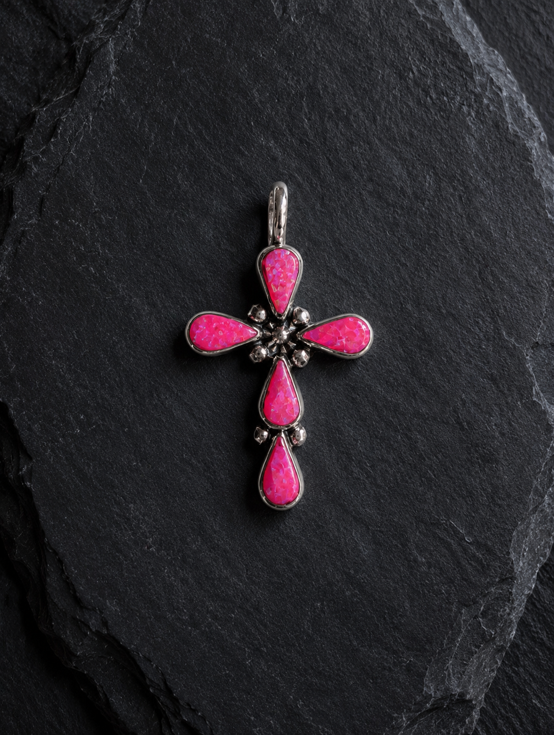 Handcrafted Hot Pink Fire Opal Sterling Silver Cross Pendant