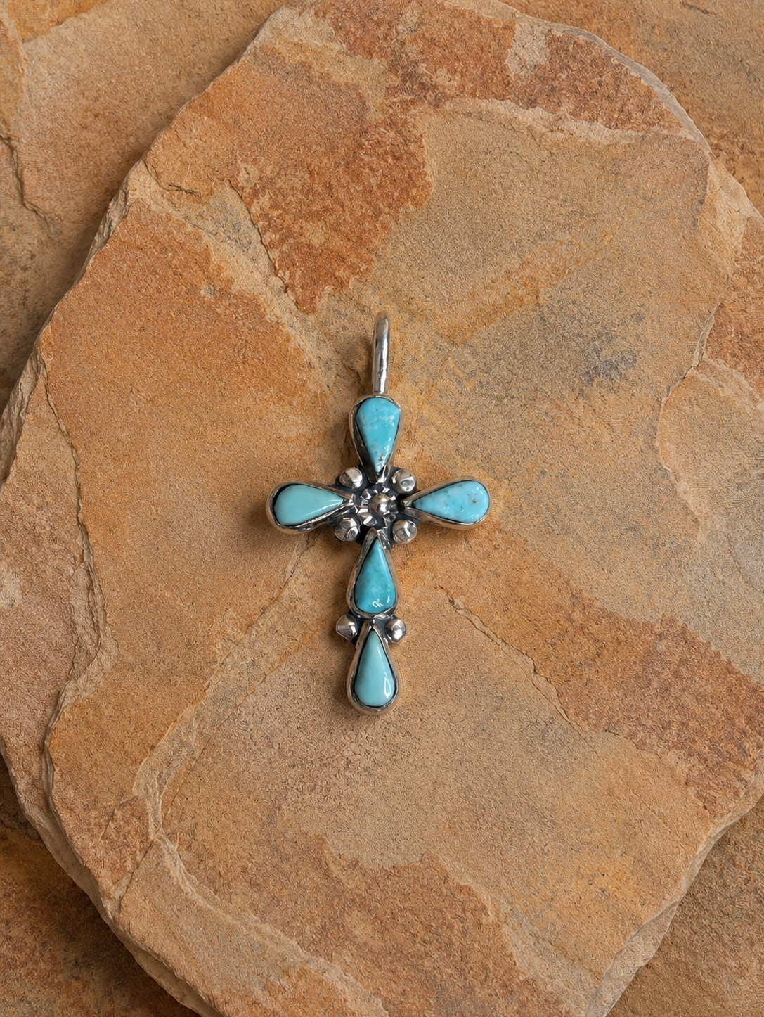 Handcrafted Kingman Turquoise Sterling Silver Cross Pendant